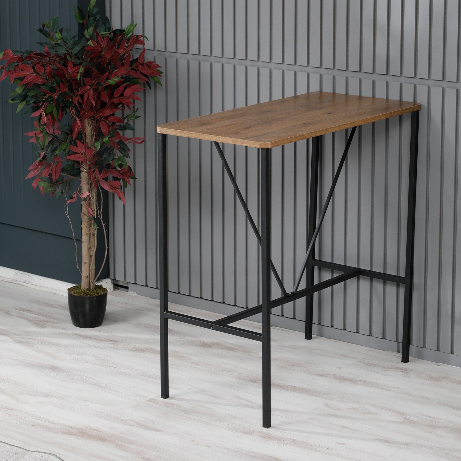 Mesa de bar elegante, nogueira e preta, 90 x 92 x 45 cm | Painel de partículas 100% revestido de melamina e estrutura de metal | Perfeita para bares e salas de jantar modernos