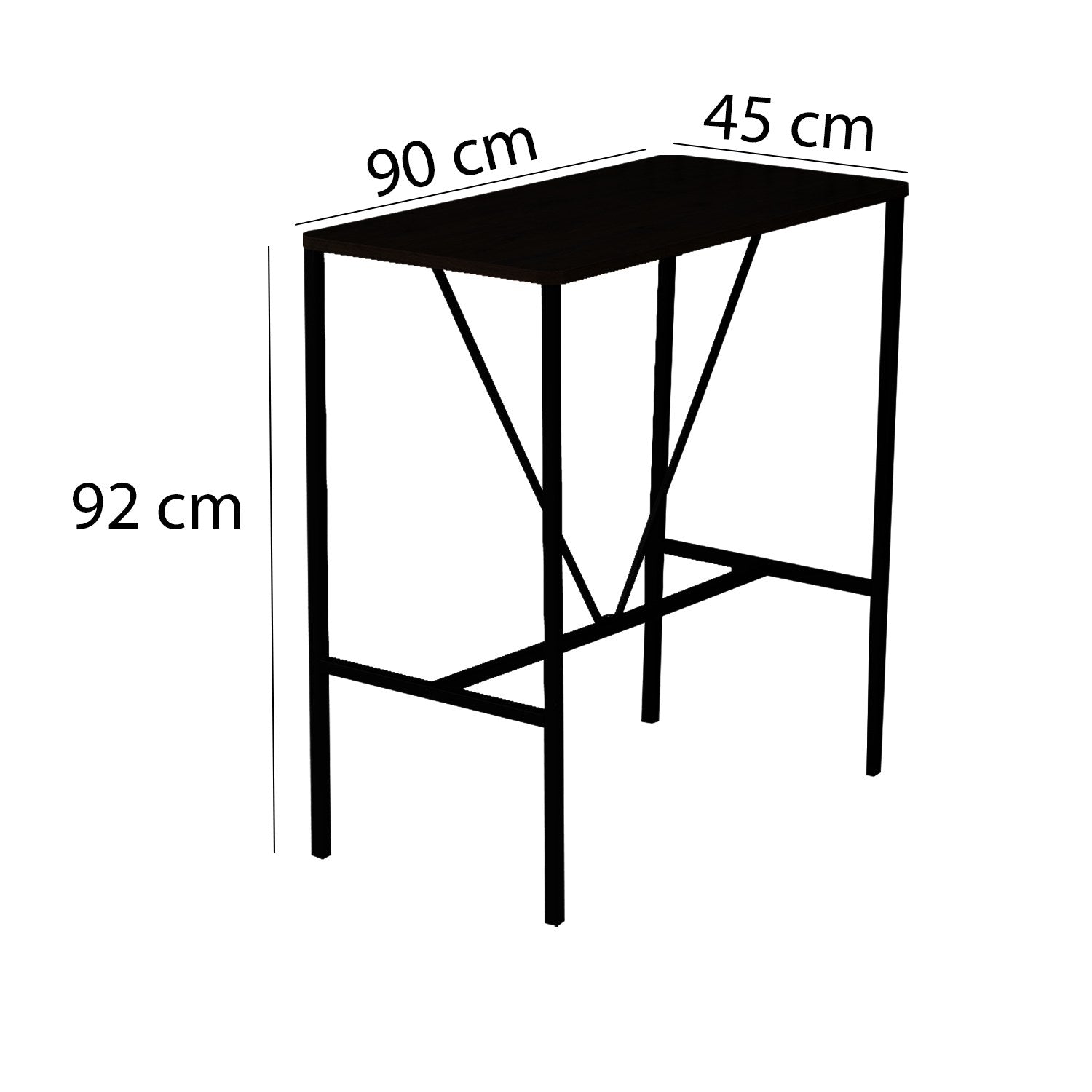 Conjunto de mesa de bar e bancos – 90x45x92cm – Creme, Noz, Preto – Metal