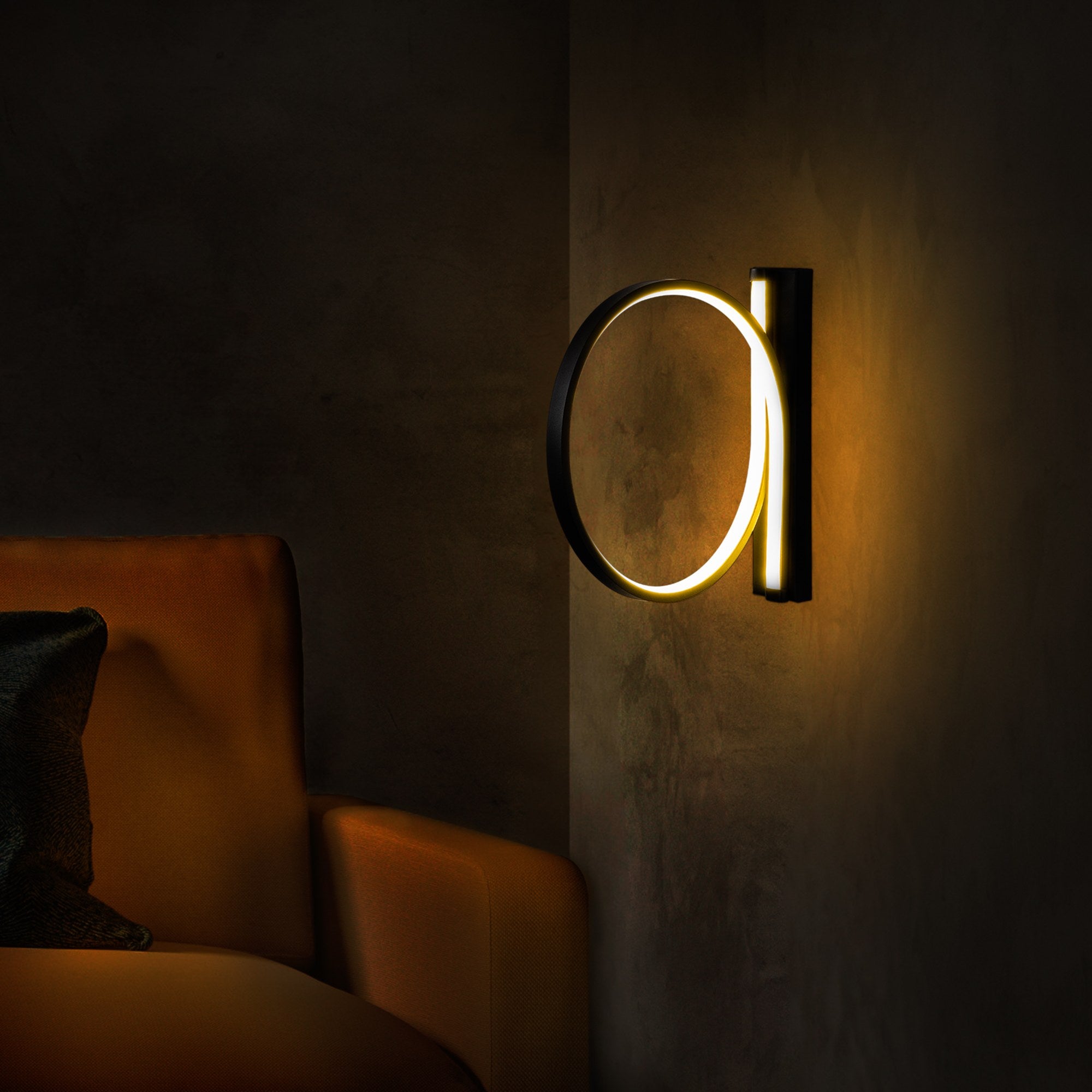Candeeiro de Parede preta elegante, corpo de metal, 30 cm de diâmetro, 50 cm de profundidade | LED integrado 12 W 3000 K | Design moderno para iluminação residencial e comercial