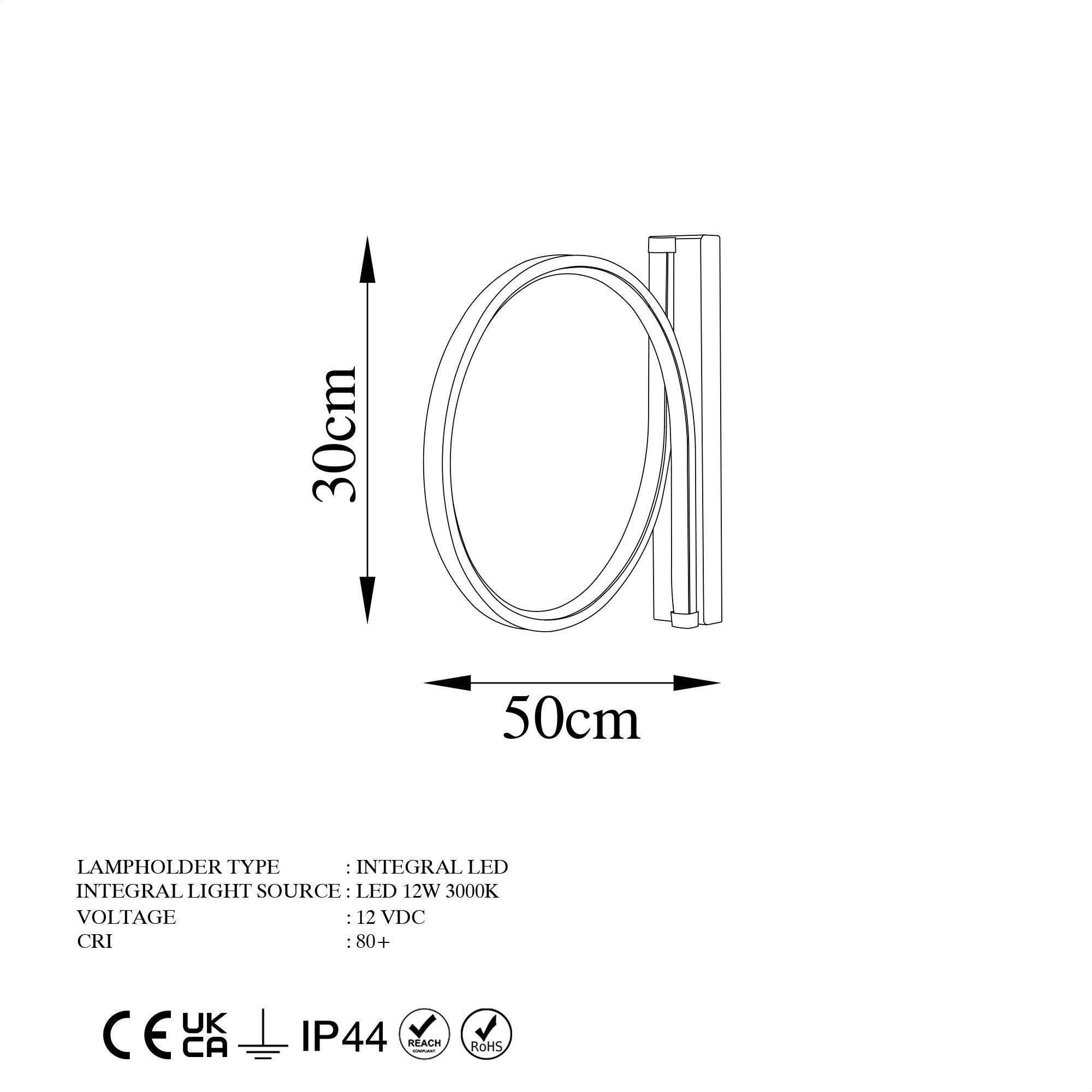 Candeeiro de Parede preta elegante, corpo de metal, 30 cm de diâmetro, 50 cm de profundidade | LED integrado 12 W 3000 K | Design moderno para iluminação residencial e comercial