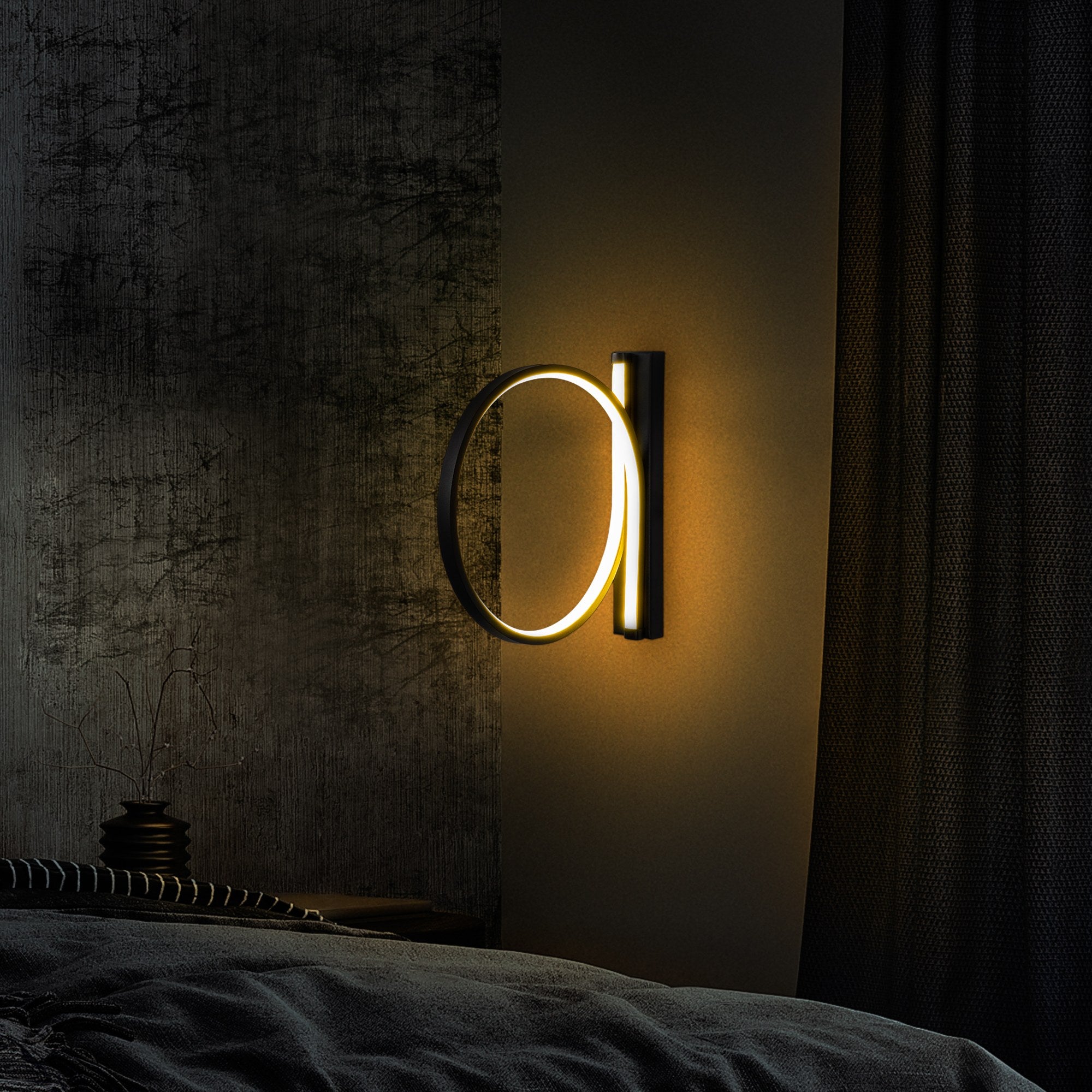 Candeeiro de Parede preta elegante, corpo de metal, 30 cm de diâmetro, 50 cm de profundidade | LED integrado 12 W 3000 K | Design moderno para iluminação residencial e comercial