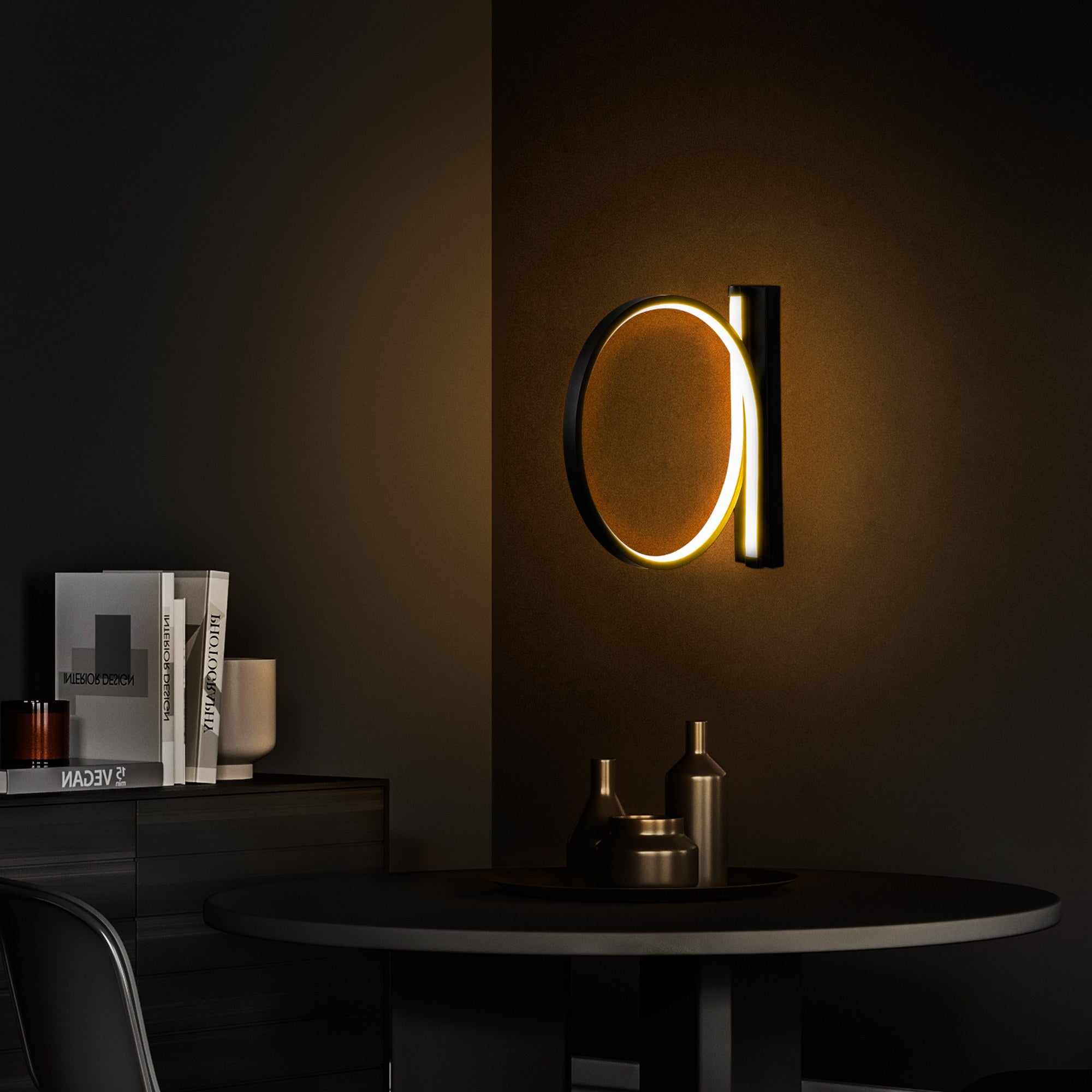 Candeeiro de Parede preta elegante, corpo de metal, 30 cm de diâmetro, 50 cm de profundidade | LED integrado 12 W 3000 K | Design moderno para iluminação residencial e comercial