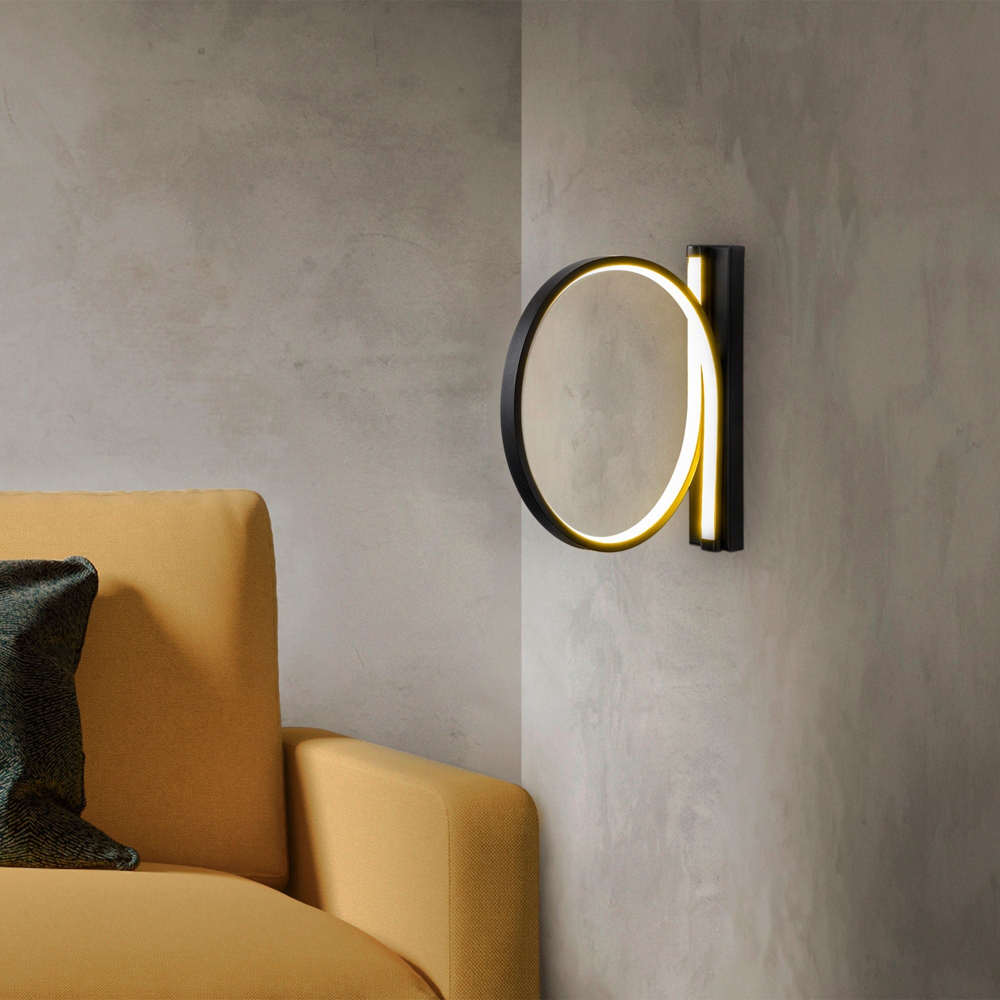 Candeeiro de Parede preta elegante, corpo de metal, 30 cm de diâmetro, 50 cm de profundidade | LED integrado 12 W 3000 K | Design moderno para iluminação residencial e comercial
