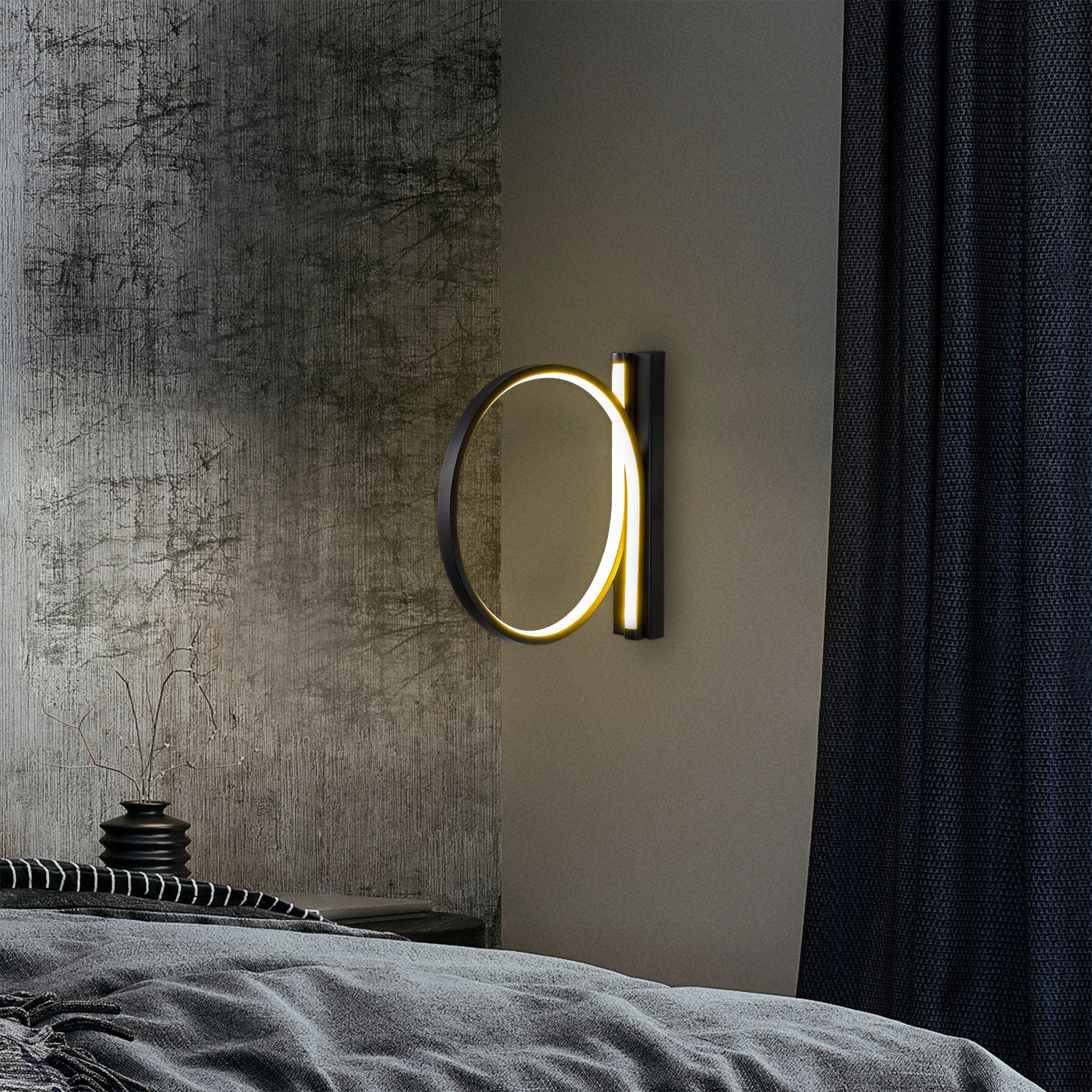 Candeeiro de Parede preta elegante, corpo de metal, 30 cm de diâmetro, 50 cm de profundidade | LED integrado 12 W 3000 K | Design moderno para iluminação residencial e comercial