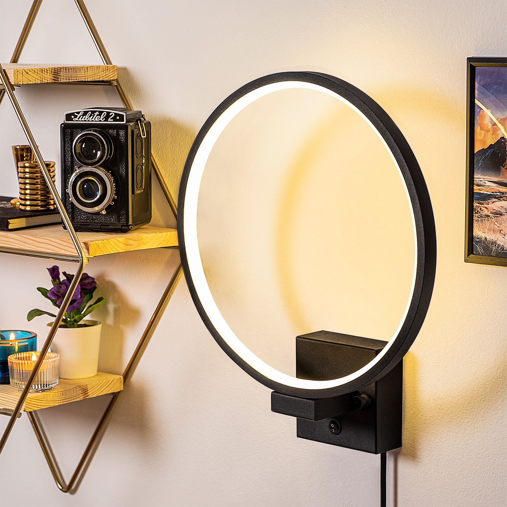 Candeeiro de Parede preta elegante, corpo de metal, 30 x 36 x 9 cm | LED integrado 12 W 3000 K | Classificação IP20, cabo de 200 cm | Perfeito para decoração e iluminação de casa moderna
