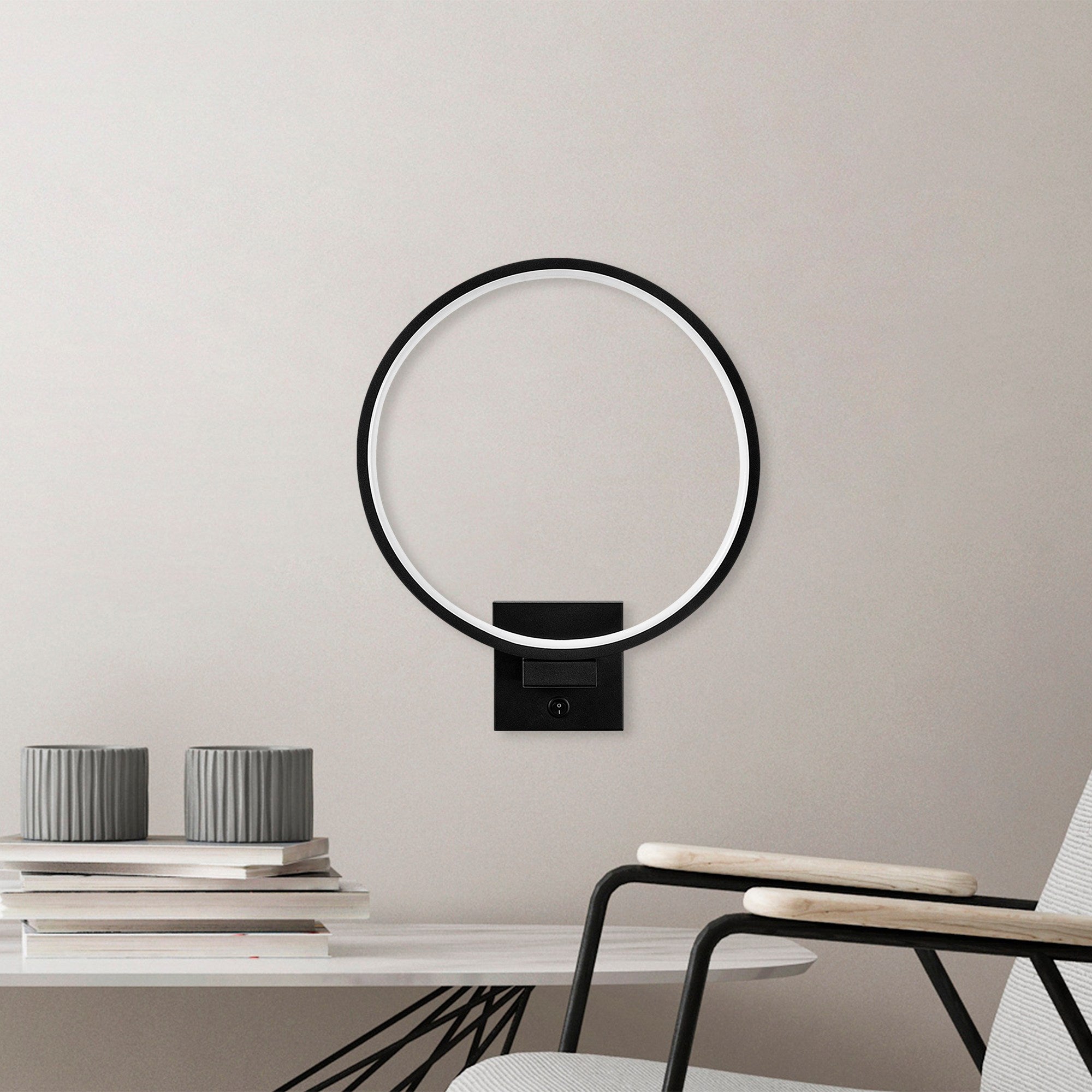 Candeeiro de Parede preta elegante, corpo de metal, 30 x 36 x 9 cm | LED integrado 12 W 3000 K | Classificação IP20, cabo de 200 cm | Perfeito para decoração e iluminação de casa moderna