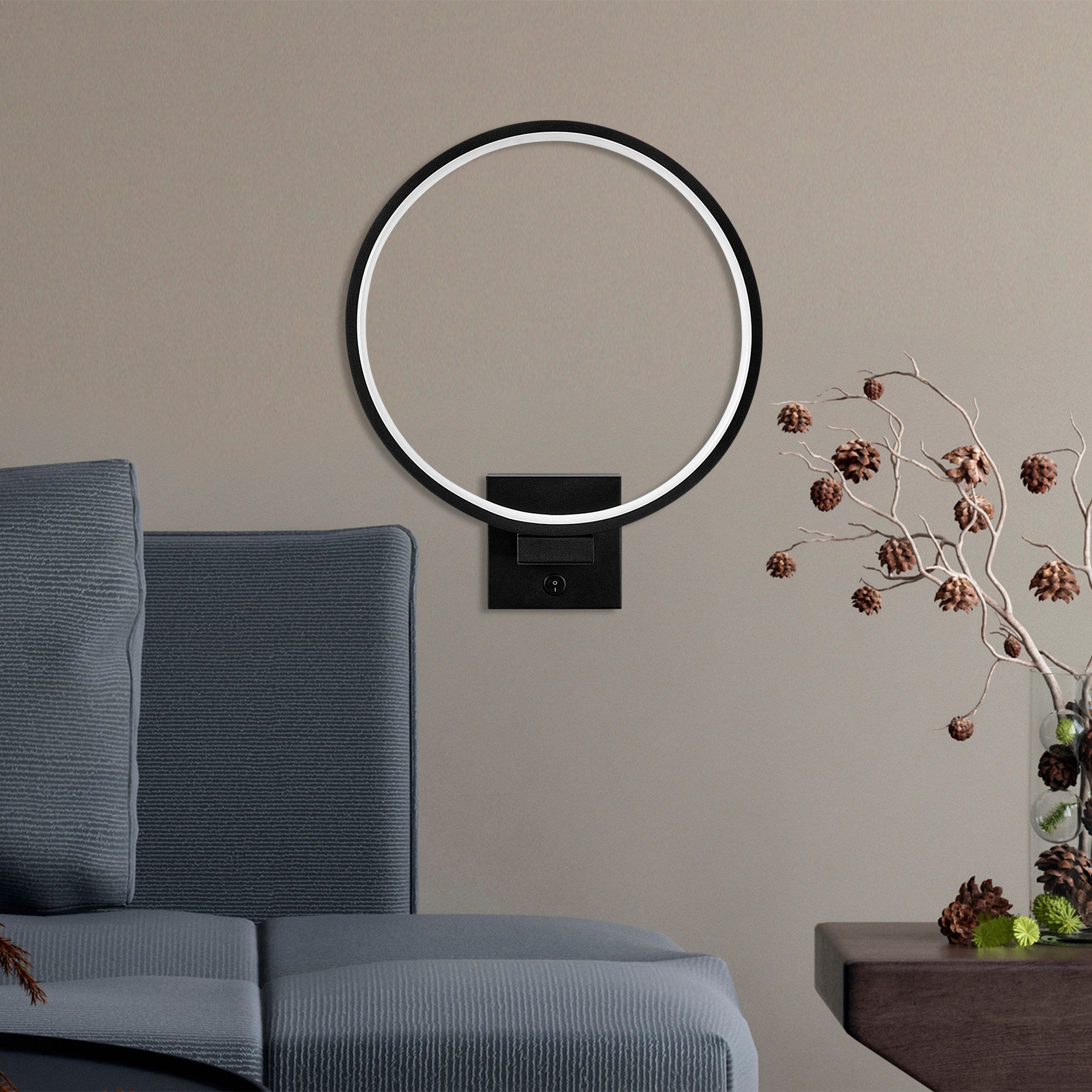 Candeeiro de Parede preta elegante, corpo de metal, 30 x 36 x 9 cm | LED integrado 12 W 3000 K | Classificação IP20, cabo de 200 cm | Perfeito para decoração e iluminação de casa moderna
