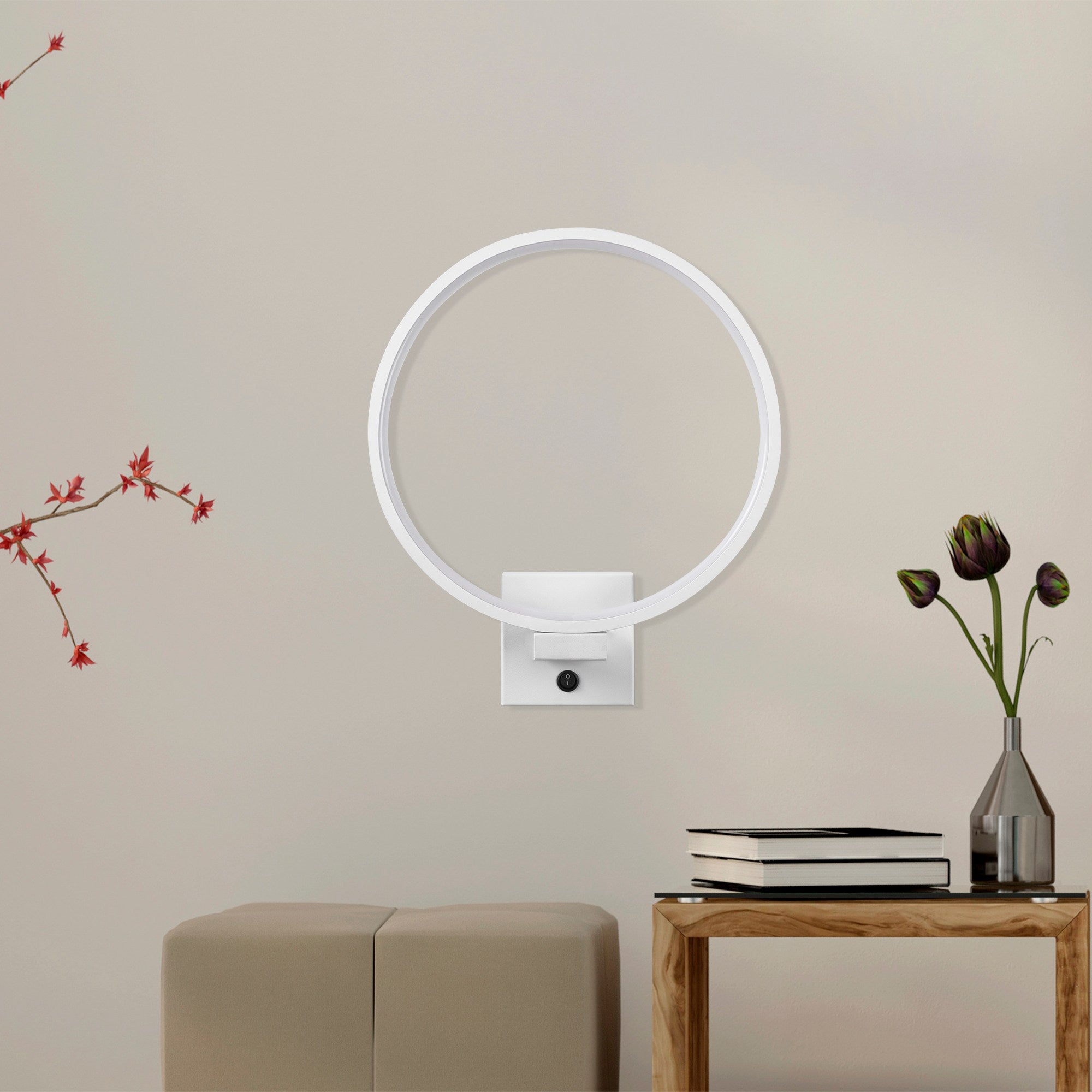 Candeeiro de Parede branca elegante, corpo de metal, 30 x 36 x 9 cm | IP20, LED 12W 3000K, cabo de 200 cm | Ideal para decoração moderna e iluminação ambiente