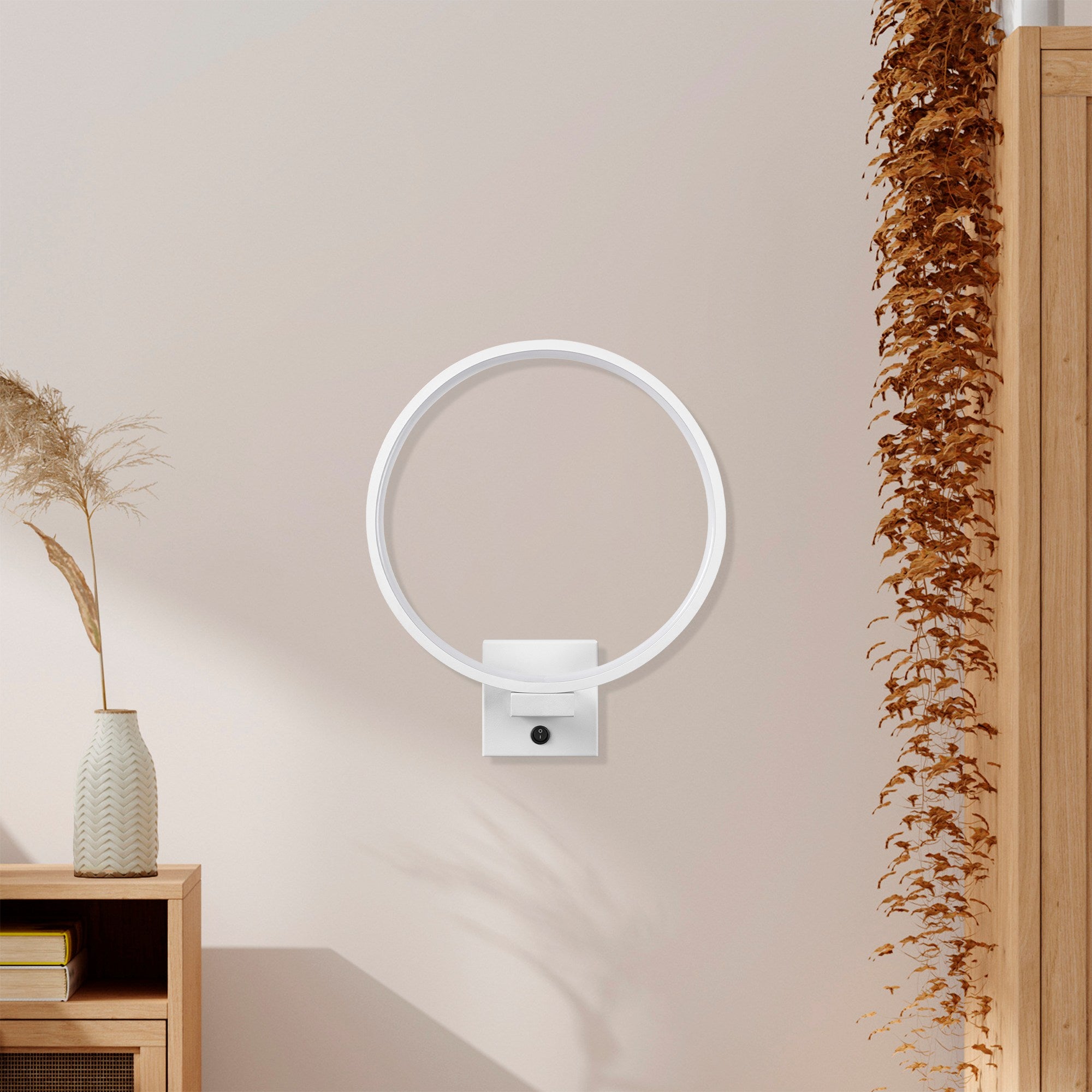 Candeeiro de Parede branca elegante, corpo de metal, 30 x 36 x 9 cm | IP20, LED 12W 3000K, cabo de 200 cm | Ideal para decoração moderna e iluminação ambiente