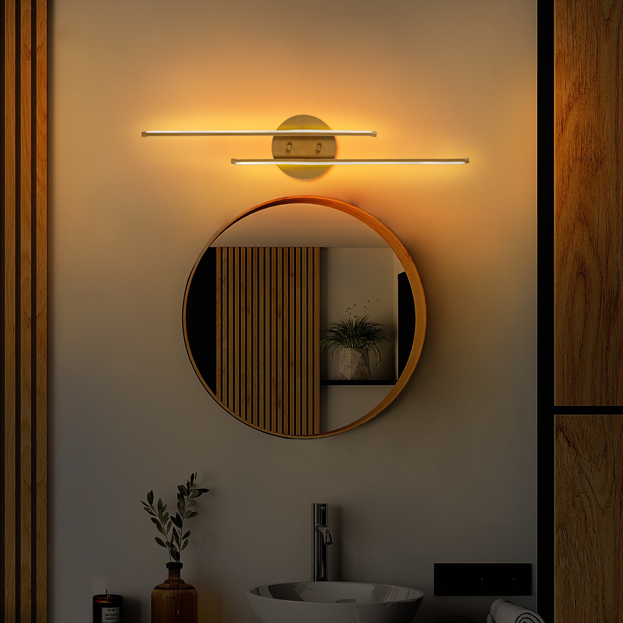 Candeeiro de Parede Elegante Dourada, Corpo em Metal, 17 x 86 x 5 cm | LED Integral 16W 3000K | Iluminação Elegante para Decoração e Ambiente Modernos