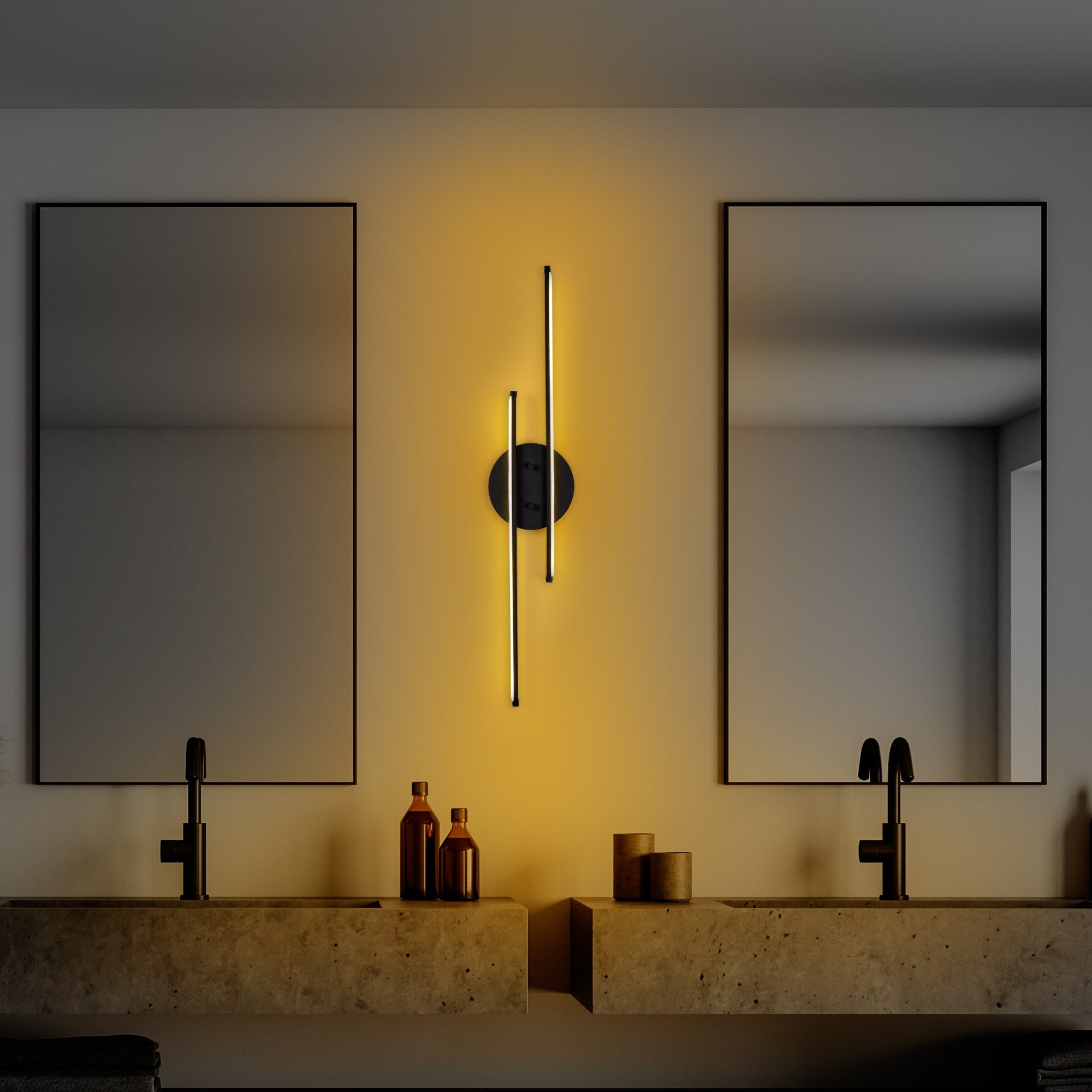 Candeeiro de Parede Preta Elegante, Corpo de Metal, 17 x 86 x 5 cm | LED Integral 16W 3000K | Iluminação Elegante para Decoração Moderna de Casa e Escritório