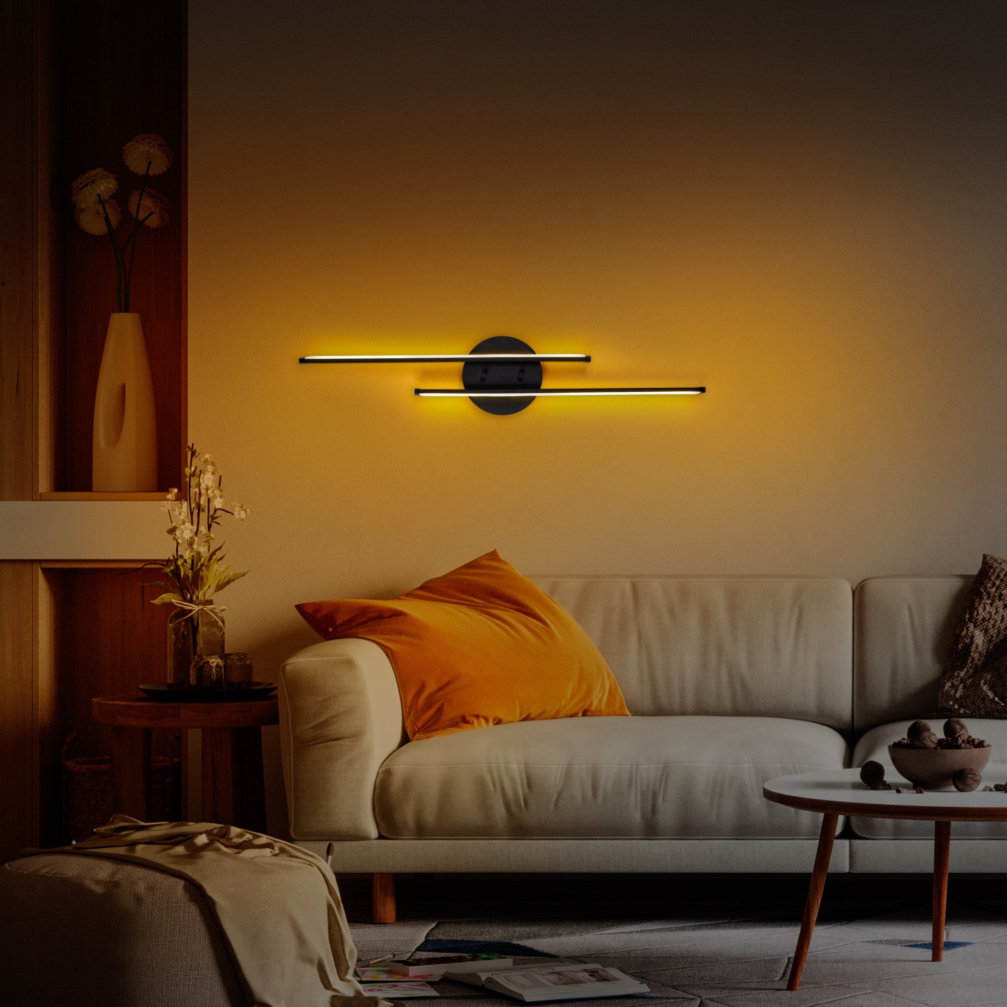 Candeeiro de Parede Preta Elegante, Corpo de Metal, 17 x 86 x 5 cm | LED Integral 16W 3000K | Iluminação Elegante para Decoração Moderna de Casa e Escritório