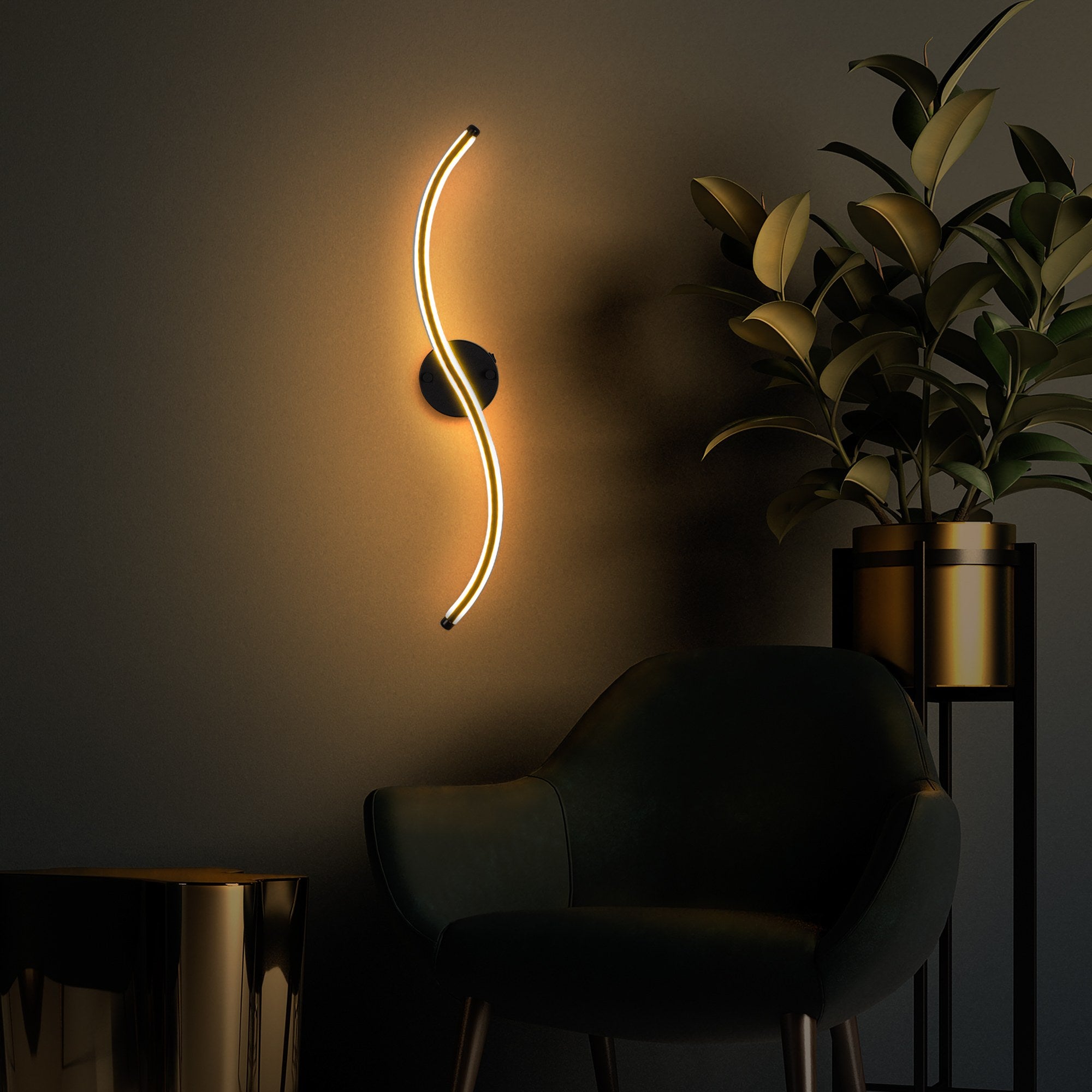 Candeeiro de Parede preta elegante, corpo de metal, 67 cm de altura | LED integrado 16 W 3000 K | Ideal para decoração moderna e iluminação ambiente, com classificação IP20
