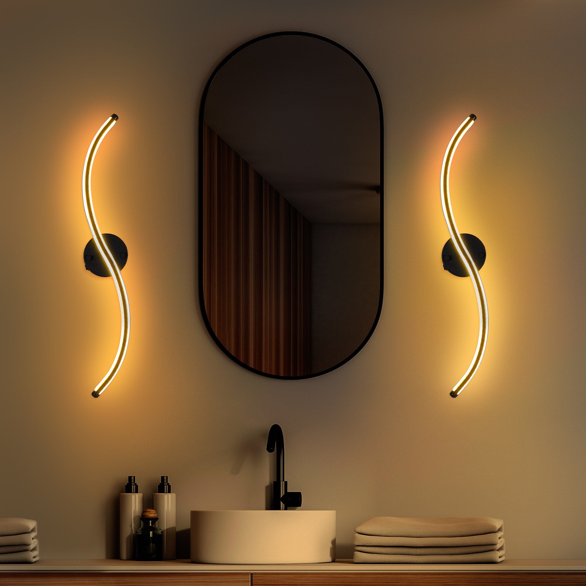 Candeeiro de Parede preta elegante, corpo de metal, 67 cm de altura | LED integrado 16 W 3000 K | Ideal para decoração moderna e iluminação ambiente, com classificação IP20
