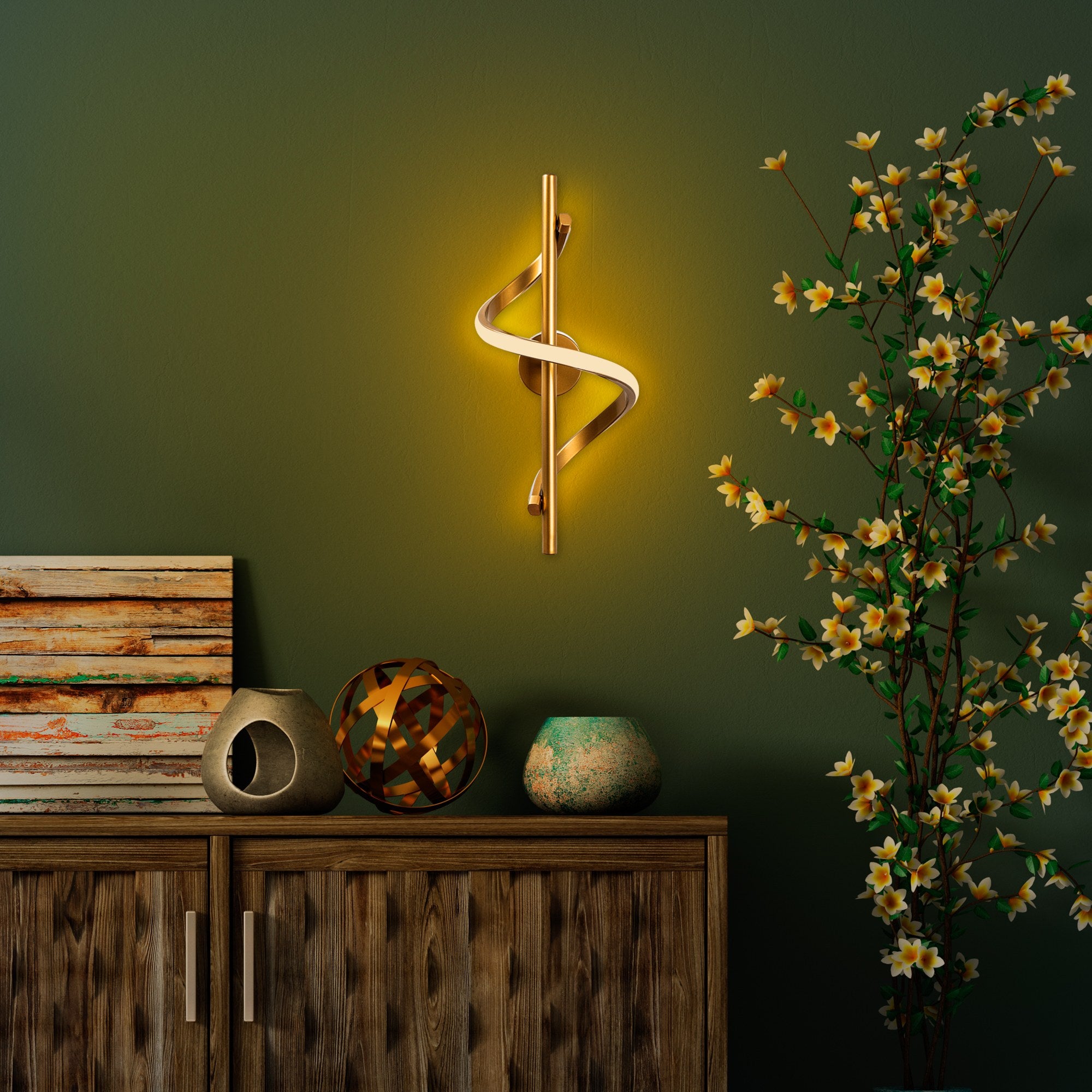 Candeeiro de Parede Elegante Dourada, Corpo em Metal, 16 x 41 x 25 cm | LED SMD 11W 3000K | Iluminação Elegante para Decoração e Ambiente Modernos