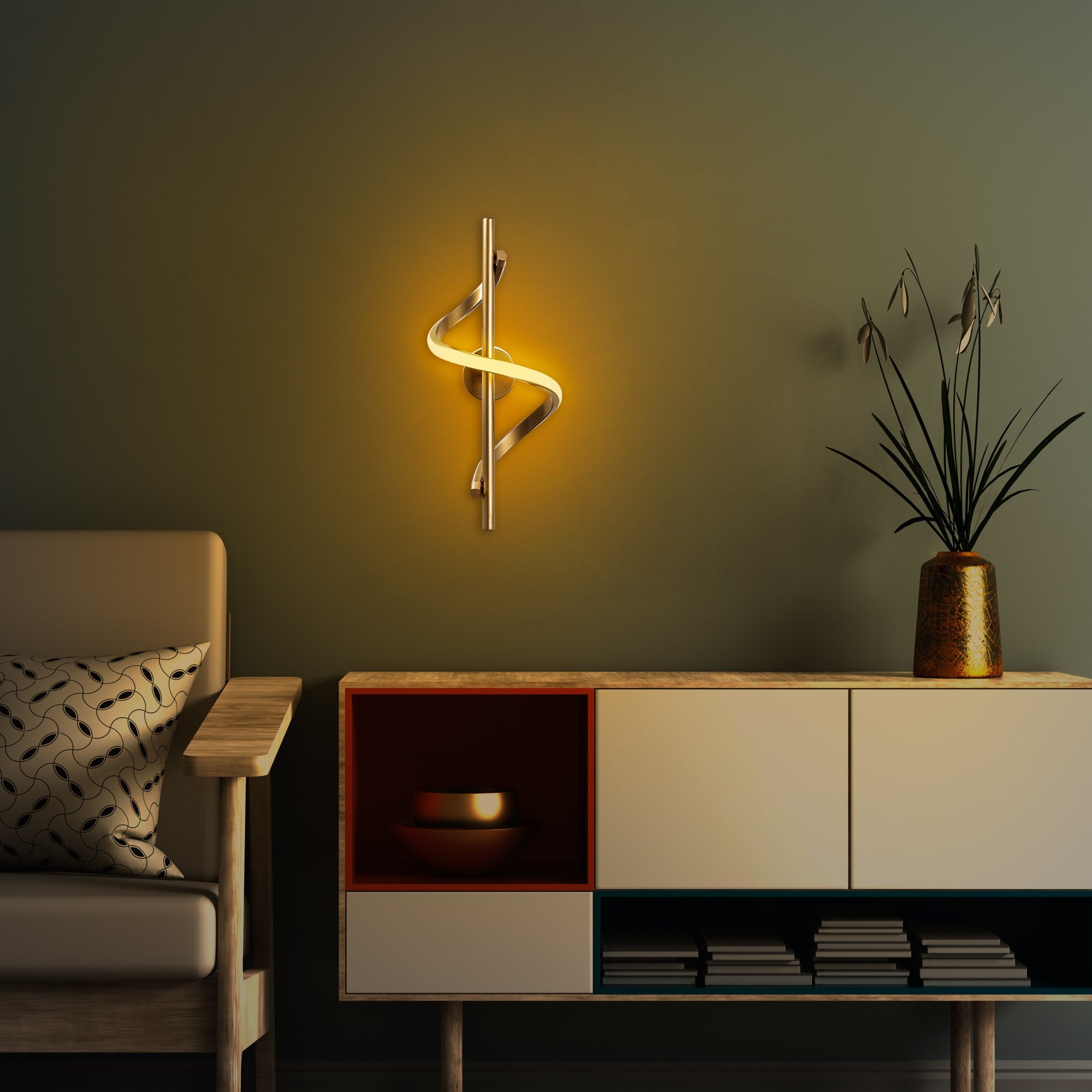Candeeiro de Parede Elegante Dourada, Corpo em Metal, 16 x 41 x 25 cm | LED SMD 11W 3000K | Iluminação Elegante para Decoração e Ambiente Modernos