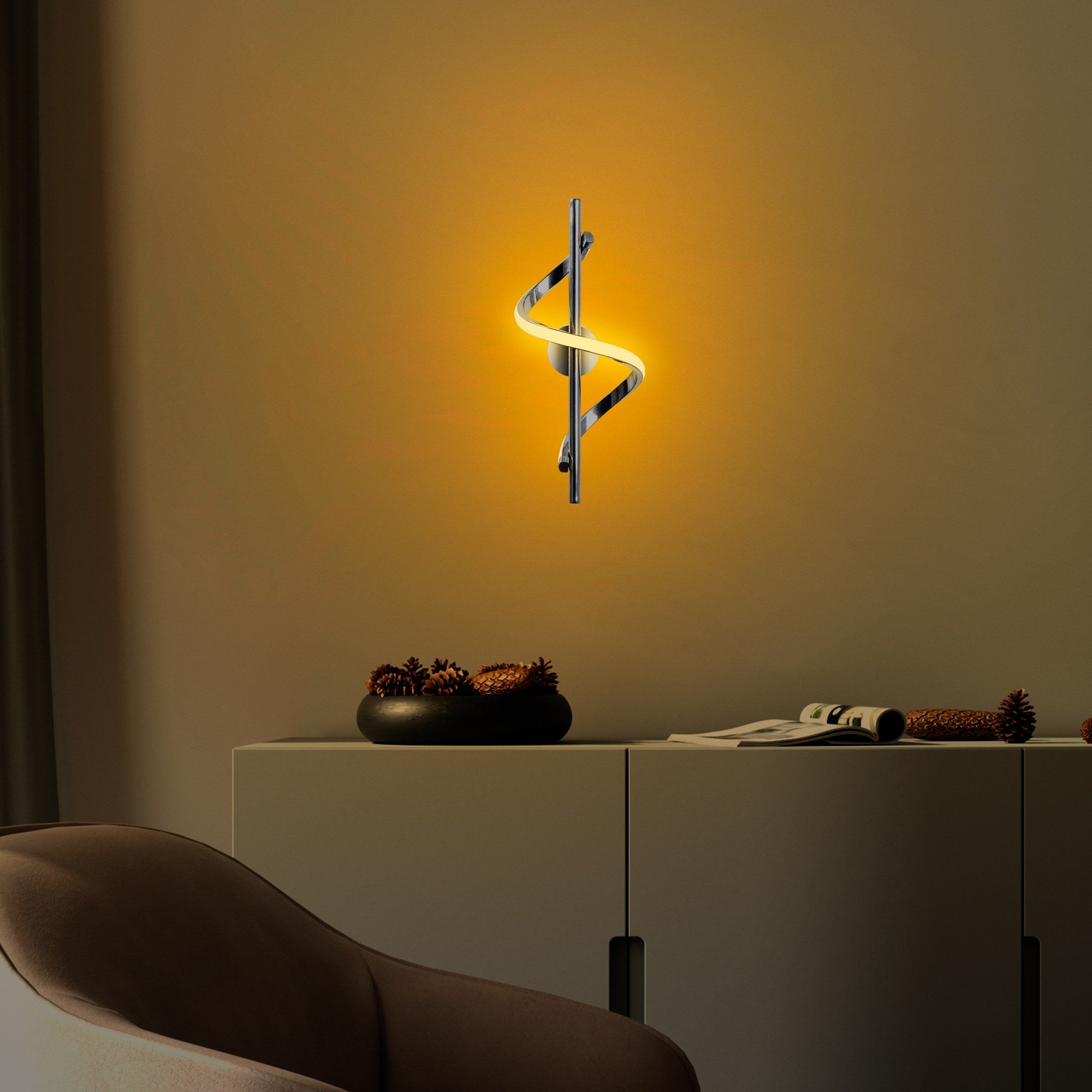 Candeeiro de Parede cromada elegante, corpo de metal, 16 x 41 x 25 cm | LED SMD 11 W 3000 K | Classificação IP20, perfeita para decoração moderna e iluminação ambiente