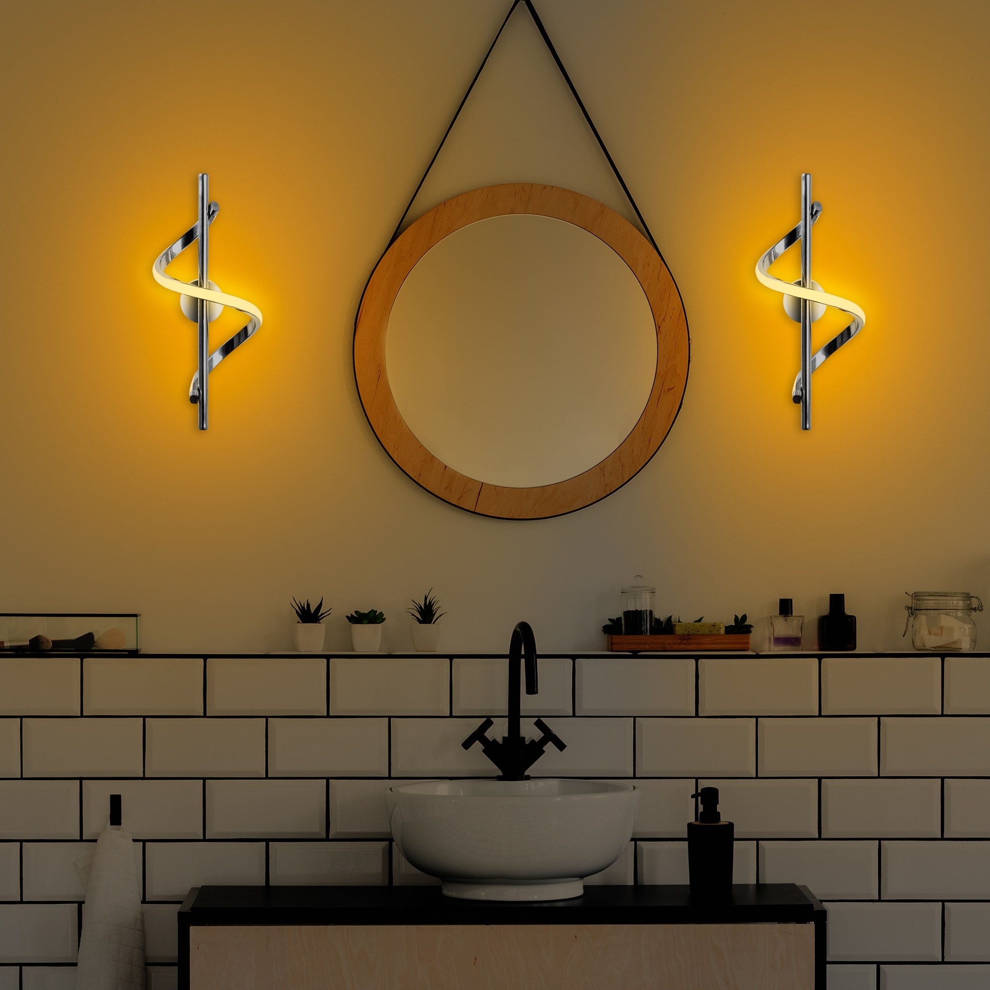 Candeeiro de Parede cromada elegante, corpo de metal, 16 x 41 x 25 cm | LED SMD 11 W 3000 K | Classificação IP20, perfeita para decoração moderna e iluminação ambiente
