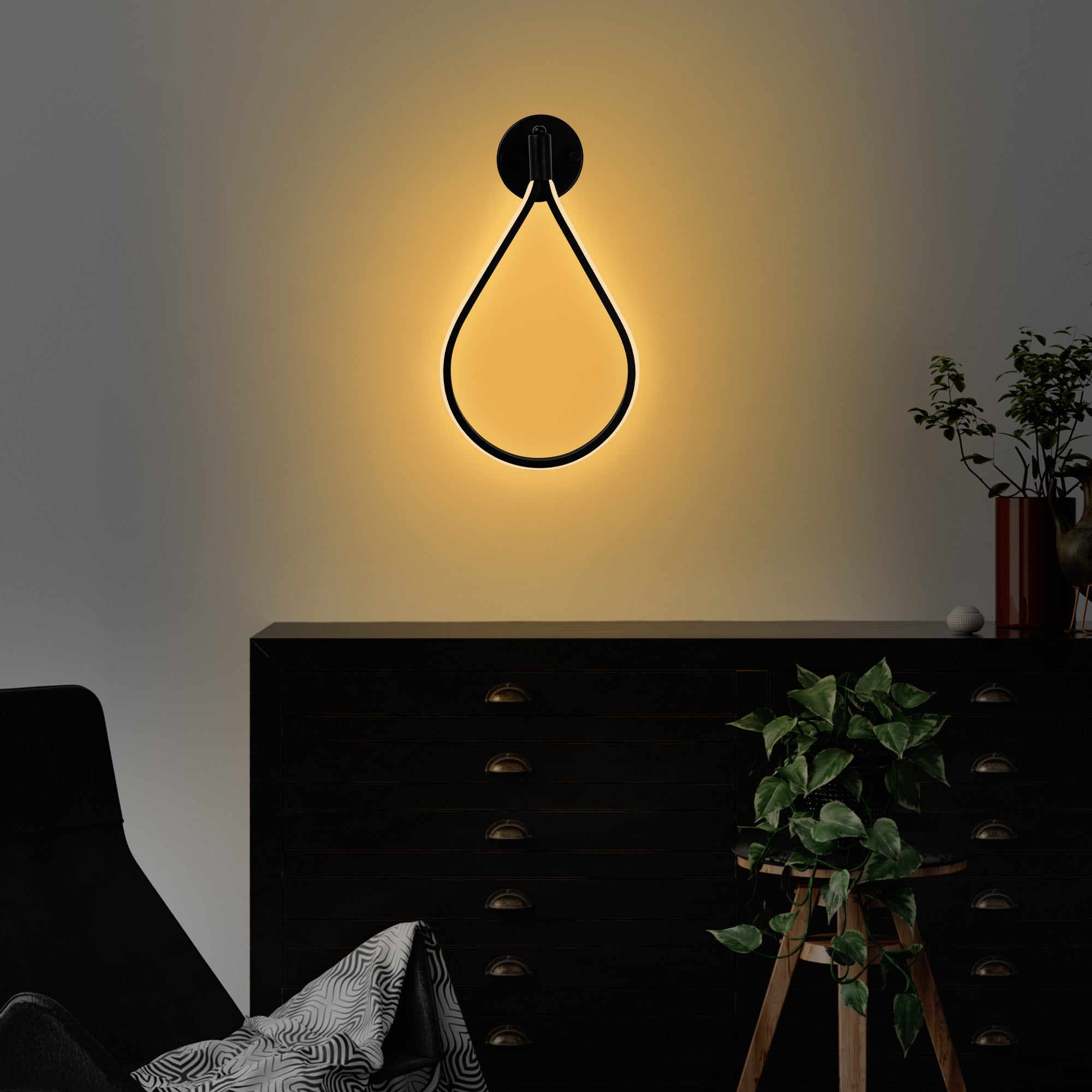 Candeeiro de Parede preta elegante, corpo de metal, 23 x 39 x 13 cm | LED SMD 11 W 3000 K | Classificação IP20, perfeita para decoração moderna e iluminação ambiente