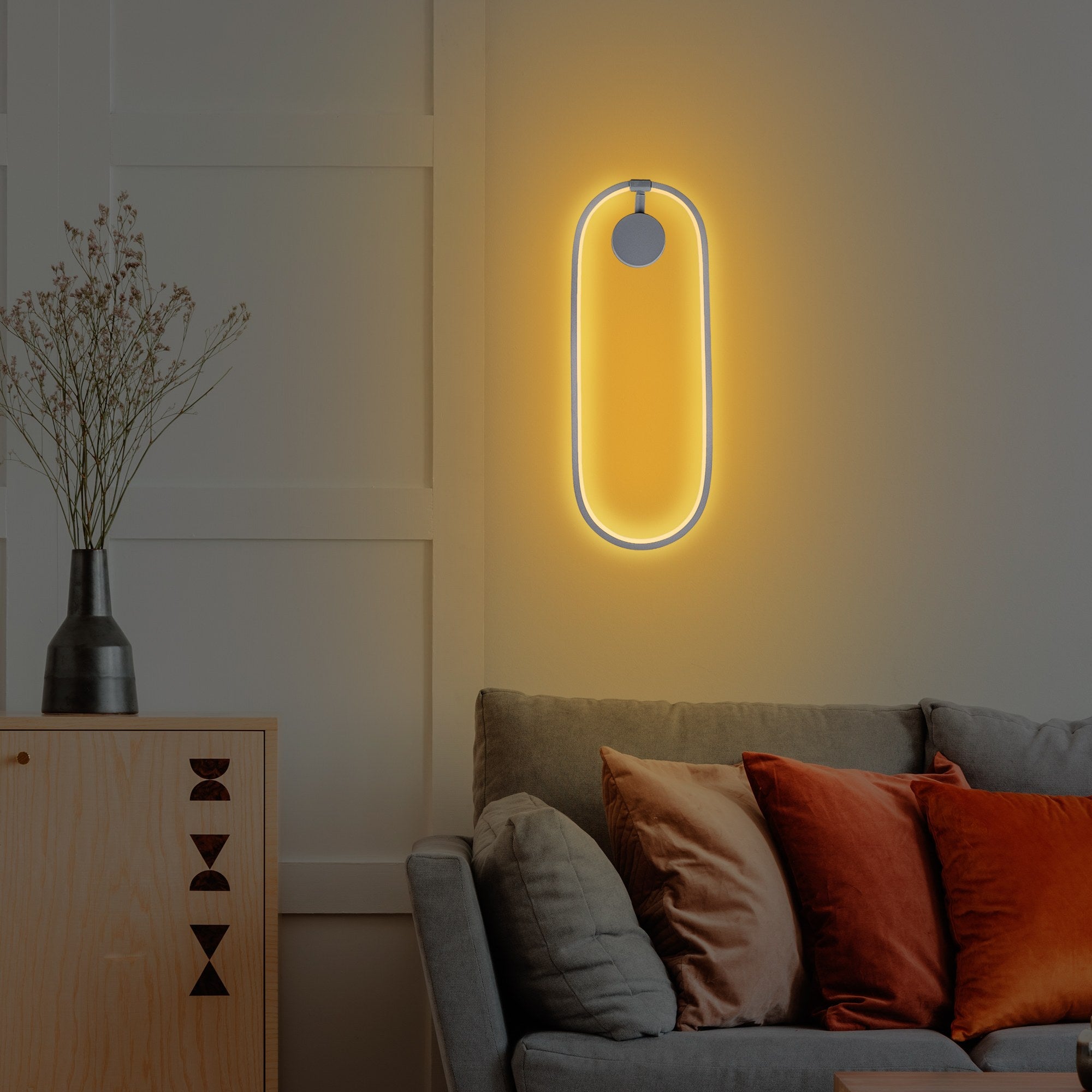 Candeeiro de Parede cinza elegante, corpo de metal, 17 x 48 x 10 cm | LED SMD 16 W 3000 K | Classificação IP20 | Perfeito para decoração moderna e iluminação ambiente
