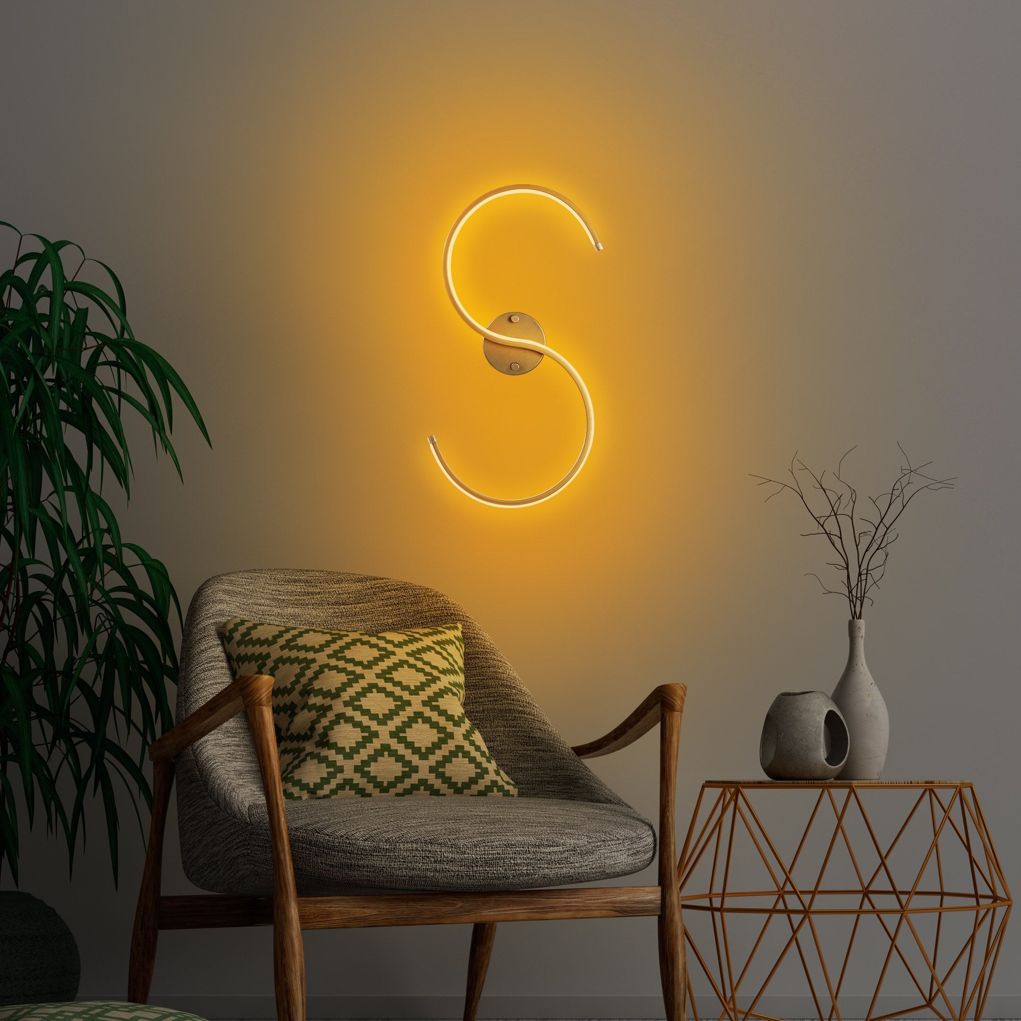 Candeeiro de Parede Elegante Dourada, Corpo em Metal, 25 x 56 x 5 cm | LED SMD 16W 3000K | Iluminação Elegante para Decoração e Ambiente Modernos