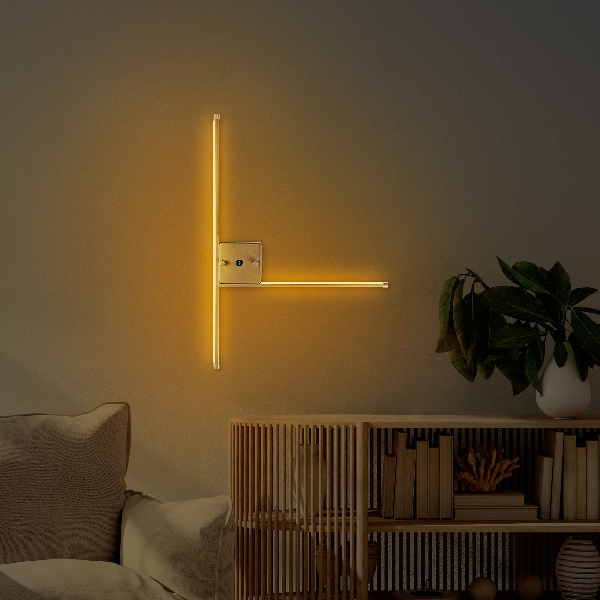 Candeeiro de Parede Elegante Dourada, Corpo em Metal, 61 x 42 x 3 cm | LED SMD 14,4 W 3000 K | Iluminação Elegante para Decoração e Ambiente Modernos