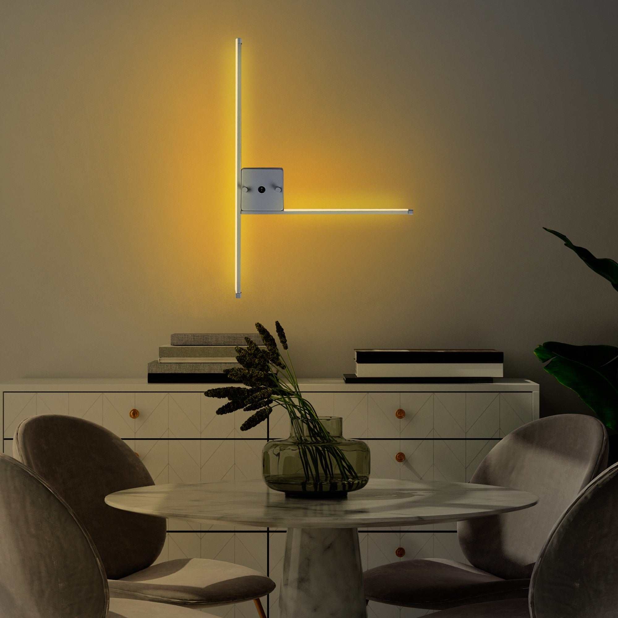 Candeeiro de Parede cinza elegante, corpo de metal, 61 x 42 x 3 cm | LED SMD 14,4 W 3000 K | Classificação IP20, perfeita para decoração moderna e iluminação ambiente