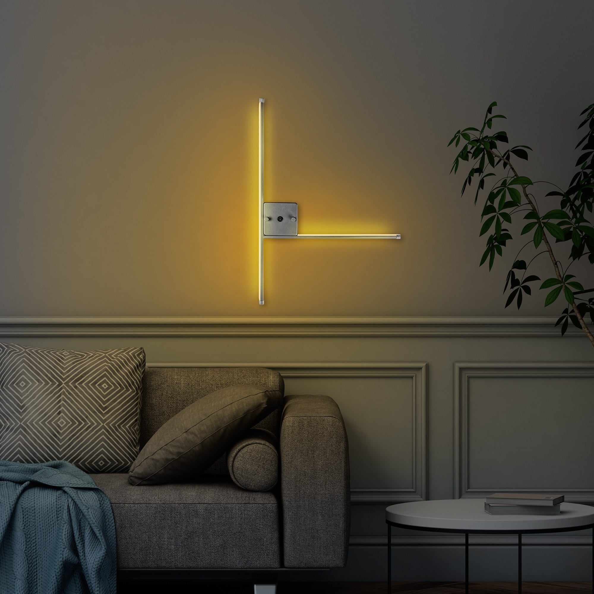 Candeeiro de Parede cinza elegante, corpo de metal, 61 x 42 x 3 cm | LED SMD 14,4 W 3000 K | Classificação IP20, perfeita para decoração moderna e iluminação ambiente