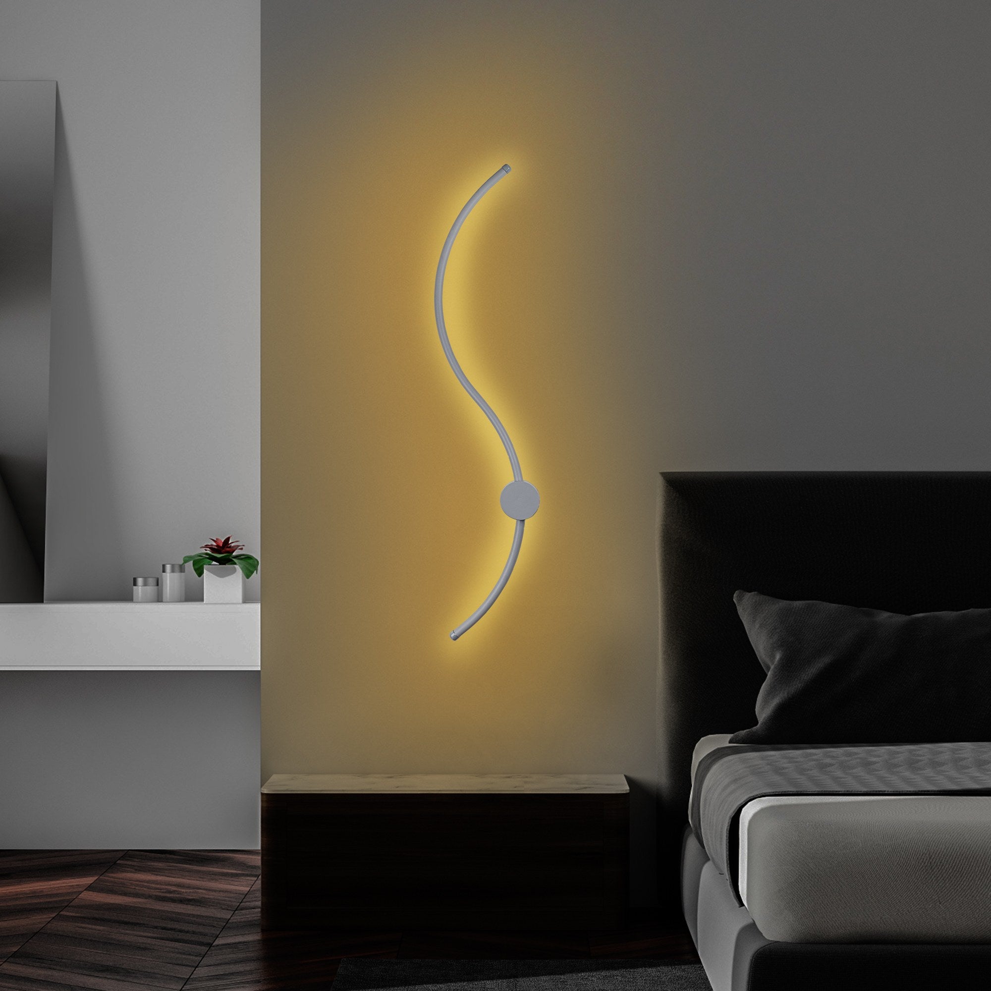 Candeeiro de Parede cinza elegante, corpo de metal, 90 x 17 x 10 cm | LED SMD 14 W 3000 K | Design elegante para iluminação moderna de casa e escritório, classificação IP20