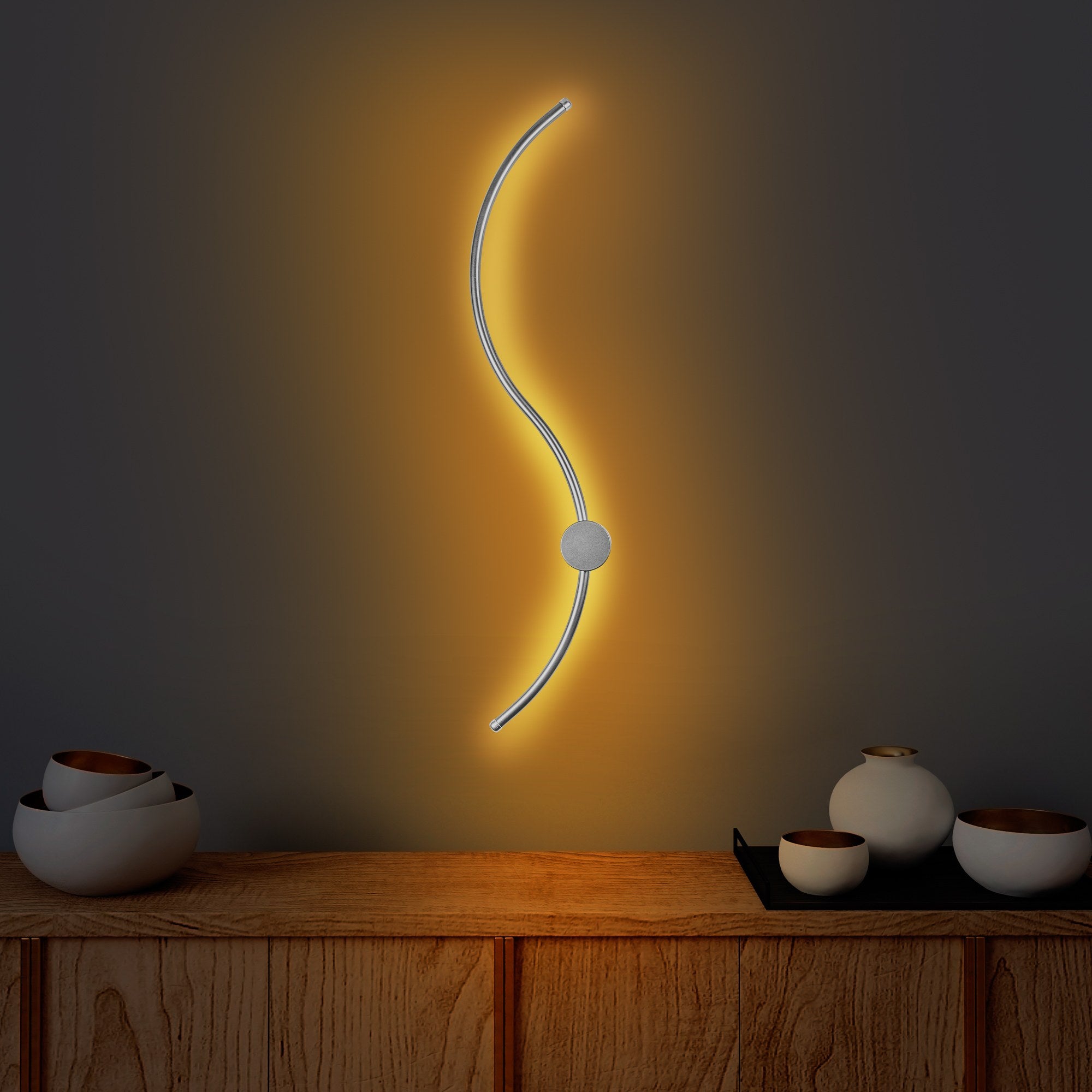 Candeeiro de Parede cromada elegante, corpo de metal, 90 x 17 x 10 cm | LED SMD 14 W 3000 K | Design elegante para iluminação moderna de casa e escritório