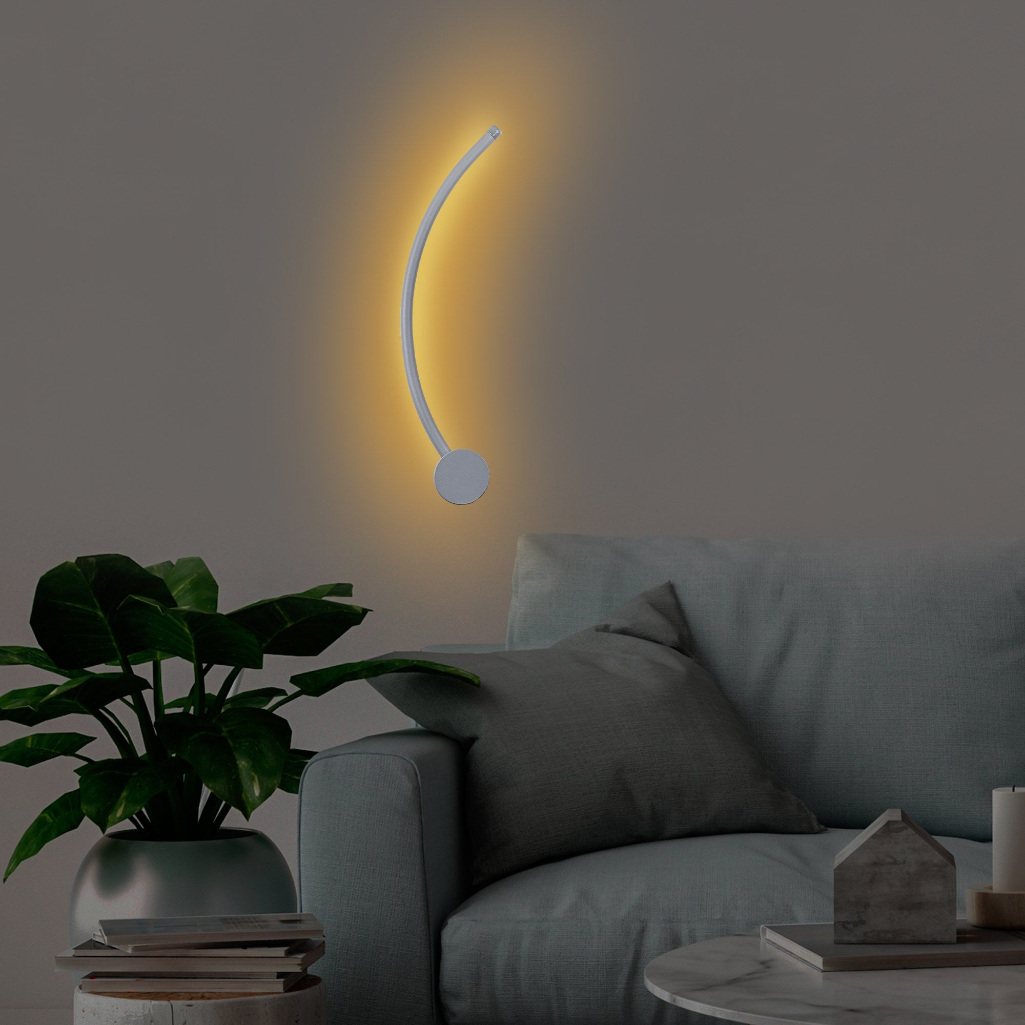 Candeeiro de Parede cinza elegante, corpo de metal, 49 x 15 x 10 cm | LED SMD 7W 3000K | Classificação IP20 | Perfeito para decoração moderna e iluminação ambiente