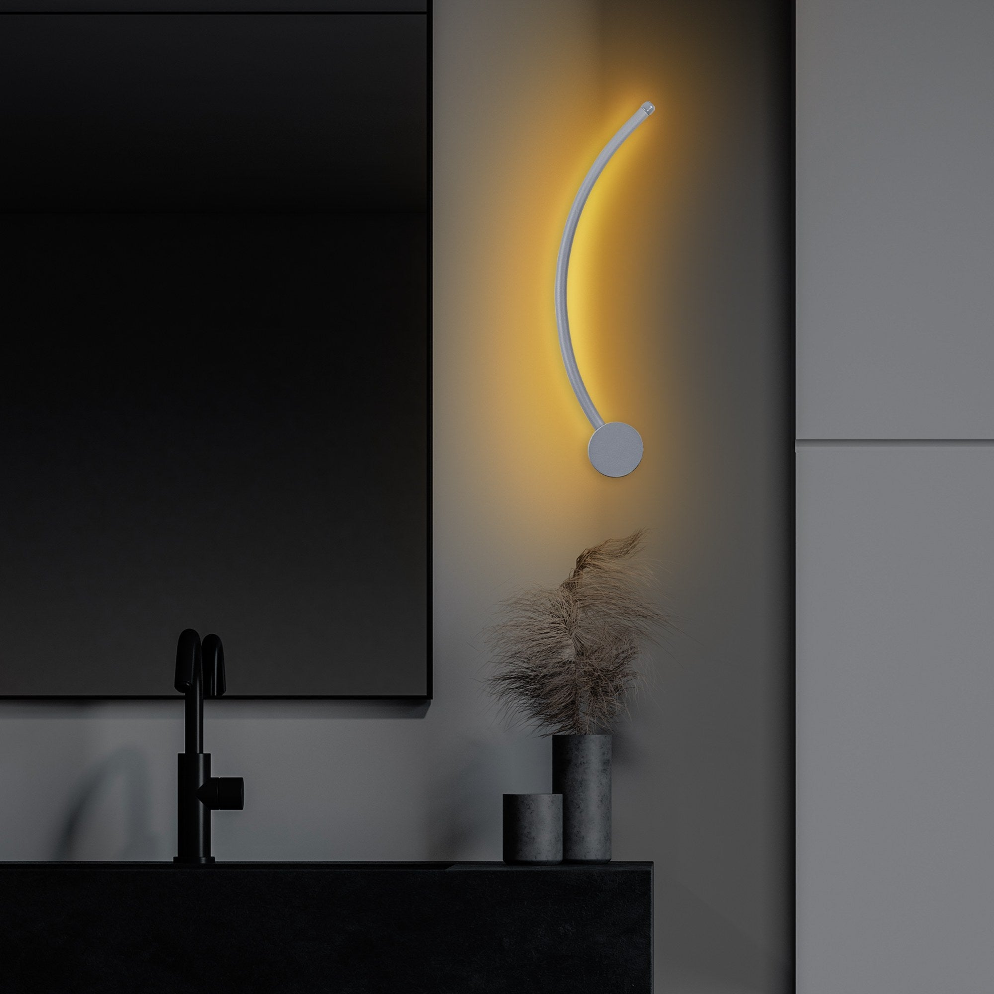Candeeiro de Parede cinza elegante, corpo de metal, 49 x 15 x 10 cm | LED SMD 7W 3000K | Classificação IP20 | Perfeito para decoração moderna e iluminação ambiente
