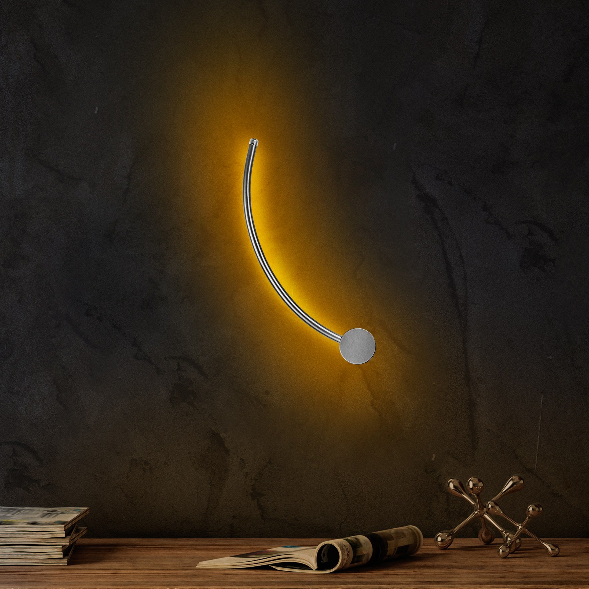 Candeeiro de Parede cromada elegante, corpo de metal, 49 x 15 x 10 cm | LED SMD 7W 3000K | Classificação IP20, perfeita para decoração moderna e iluminação ambiente