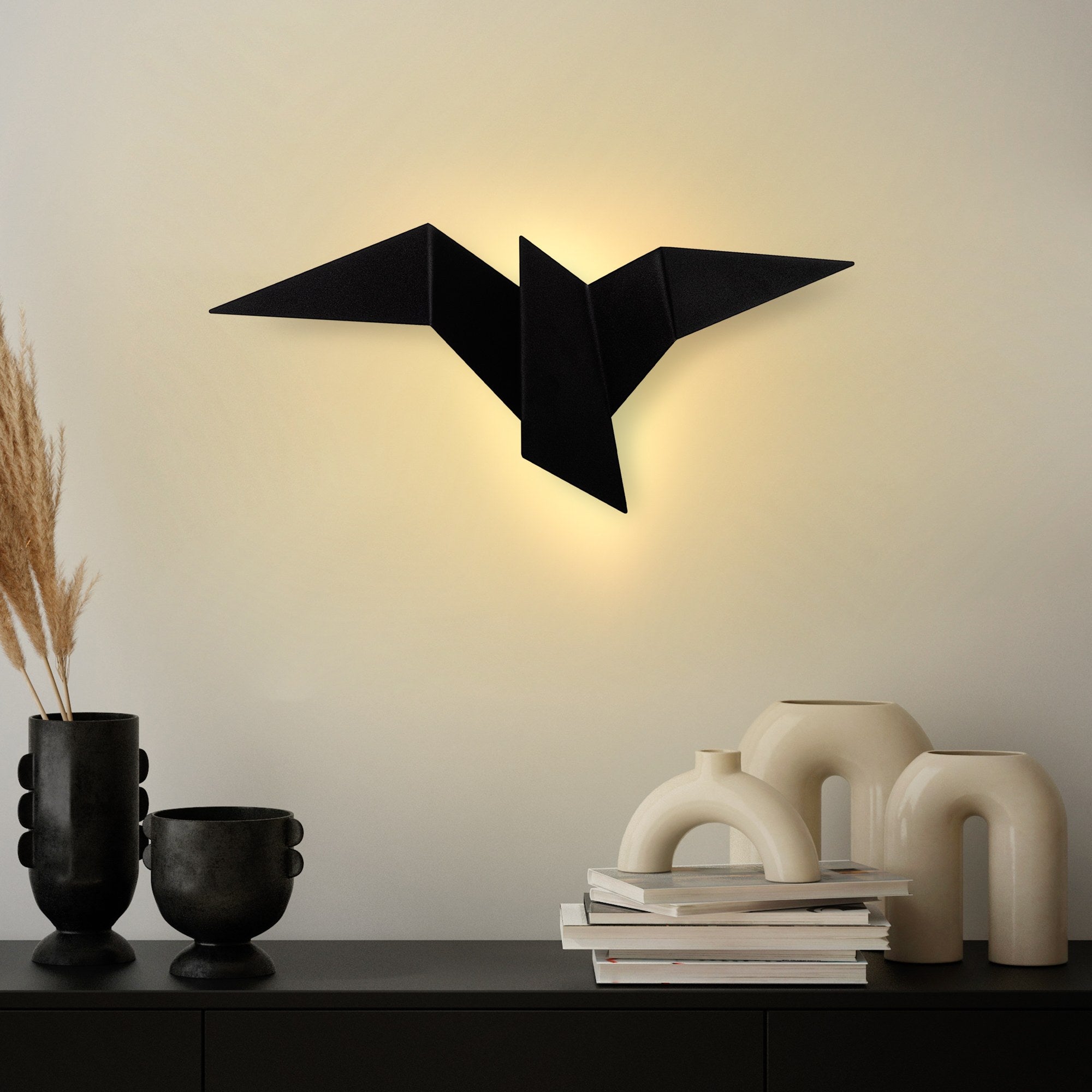 Candeeiro de Parede preta elegante, corpo de metal, 56 x 14 x 24 cm | IP20, LED 1W 3000K | Design moderno para casa e escritório, solução de iluminação elegante