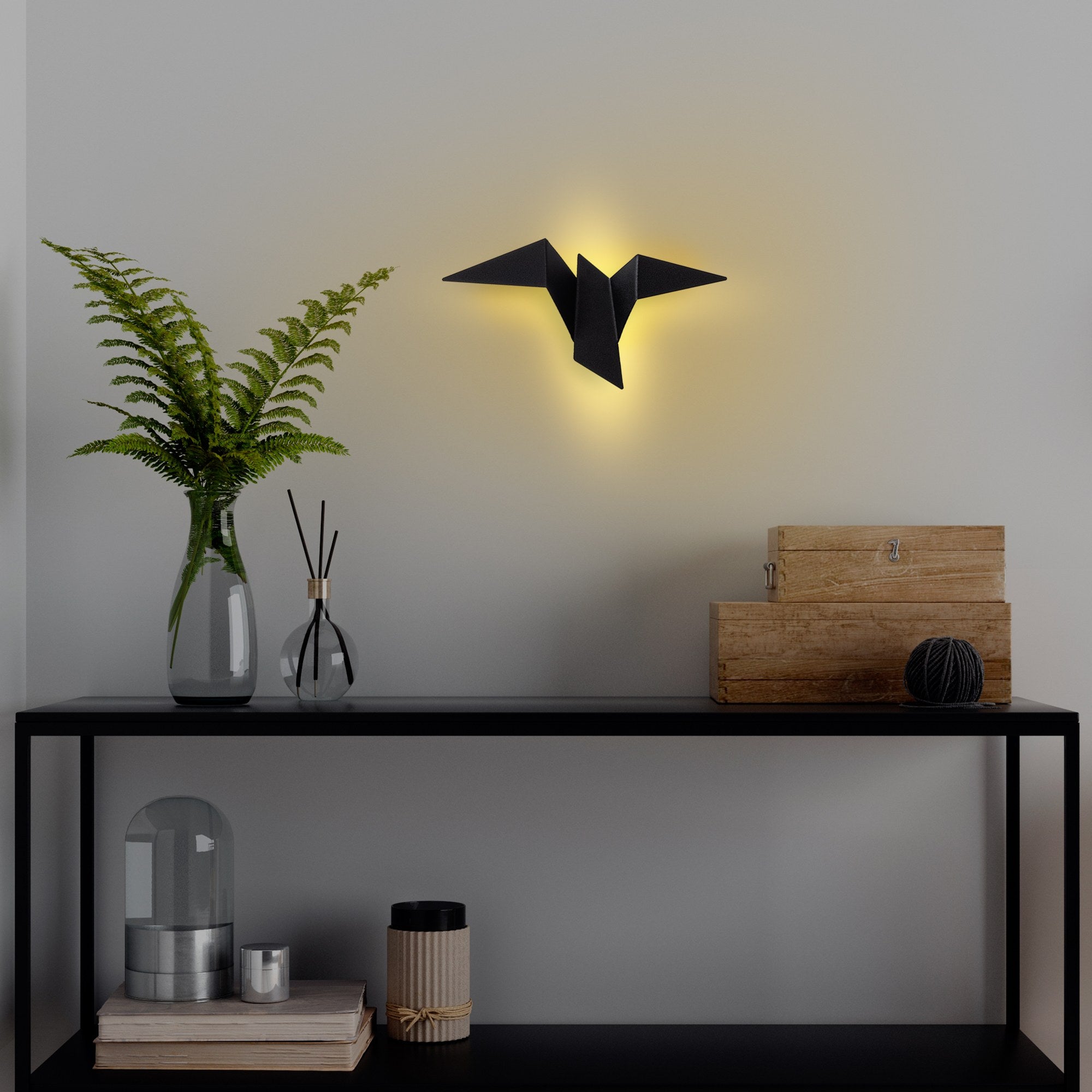 Luminária de parede preta elegante, corpo de metal, 31 x 12 x 16 cm | IP20, LED 1W 3000K | Ideal para decoração moderna e iluminação ambiente