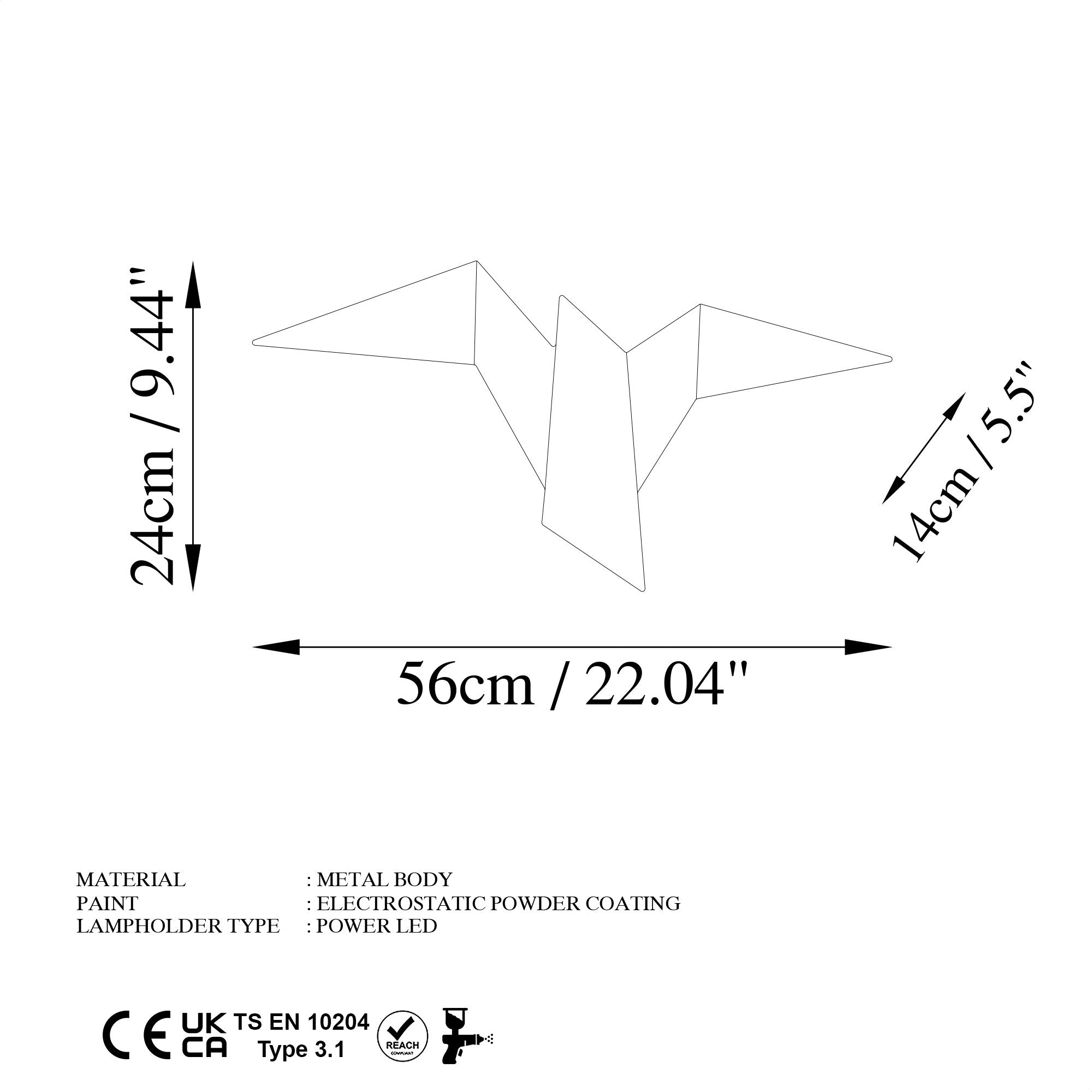 Candeeiro de Parede Elegante Dourada, Corpo em Metal, 56 x 14 x 24 cm | IP20, LED 1W 3000K | Iluminação Elegante para Decoração e Ambiente Modernos