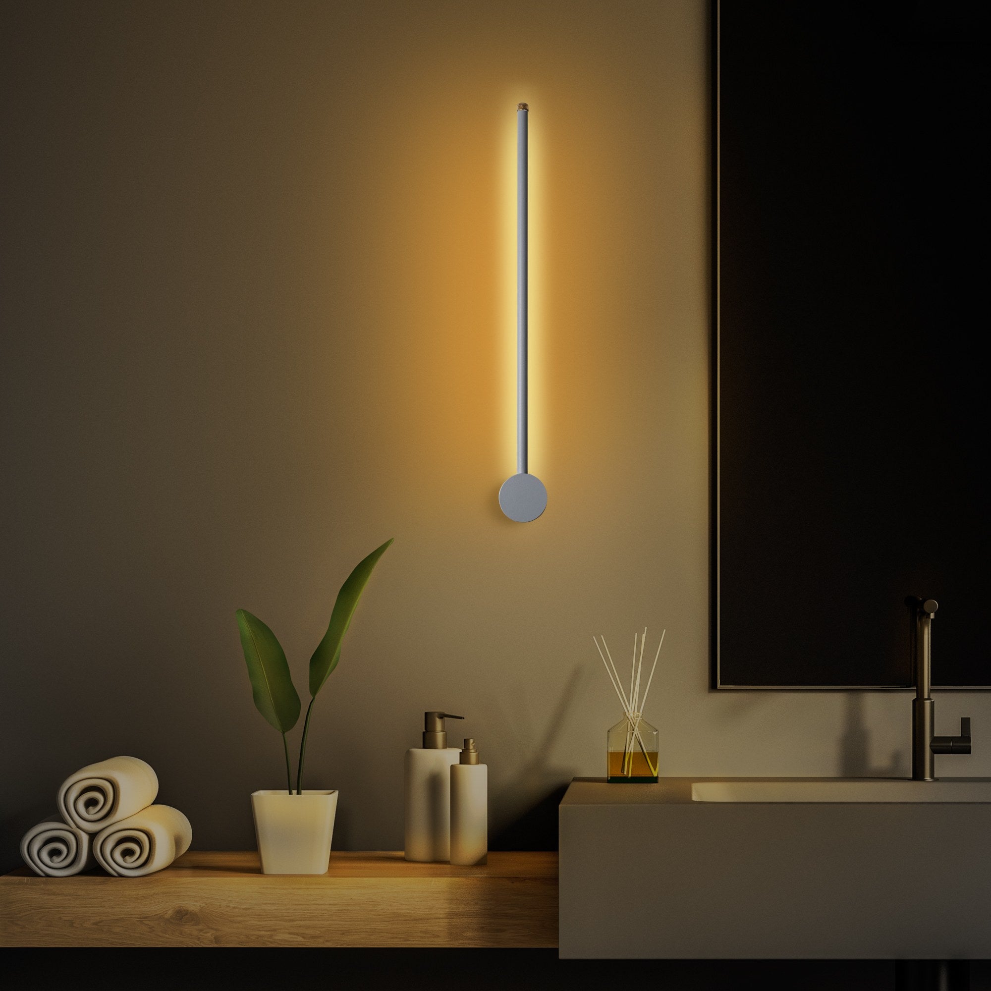 Candeeiro de Parede cinza elegante, corpo de metal, 62 x 10 x 7 cm | LED SMD 8W 3000K | Classificação IP20 | Perfeito para decoração moderna e iluminação ambiente