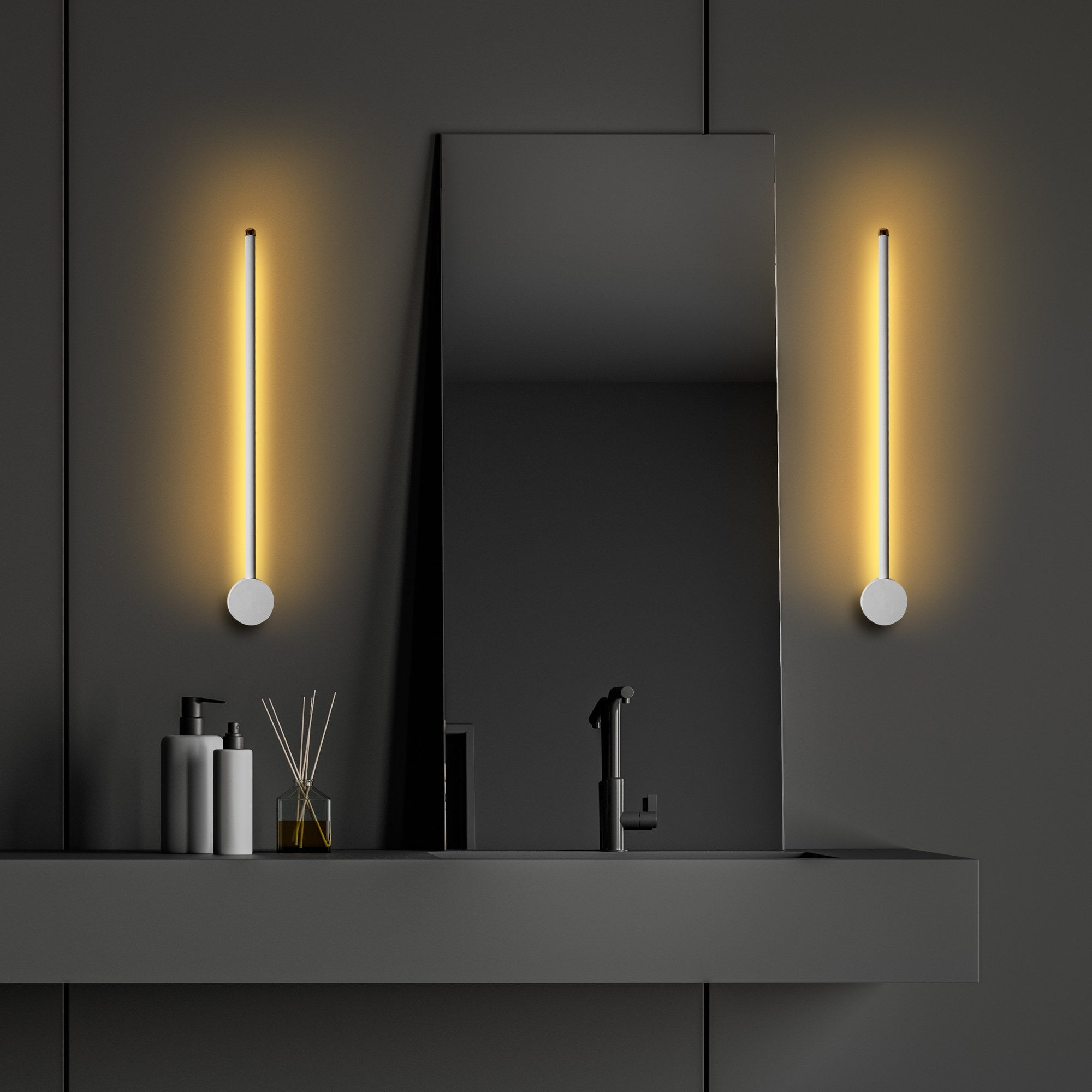 Candeeiro de Parede estilosa, corpo de metal, 62 cm de largura, 10 cm de altura, 7 cm de profundidade | LED 8W 3000K | Design branco elegante para iluminação moderna de casa e escritório