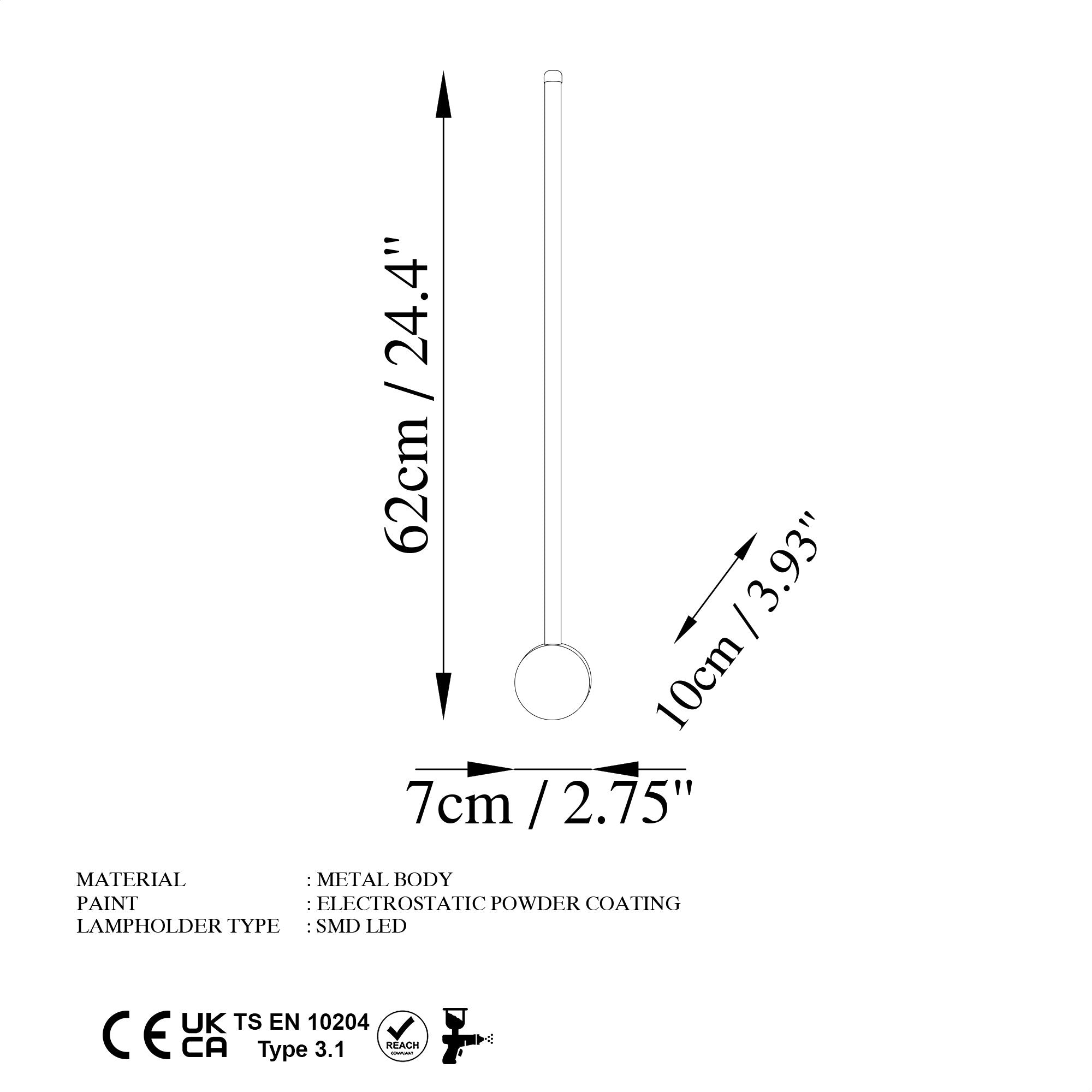 Candeeiro de Parede Elegante Dourada, Corpo em Metal, 62 x 10 x 7 cm | LED SMD 8W 3000K | Iluminação Elegante para Decoração Moderna, Classificação IP20