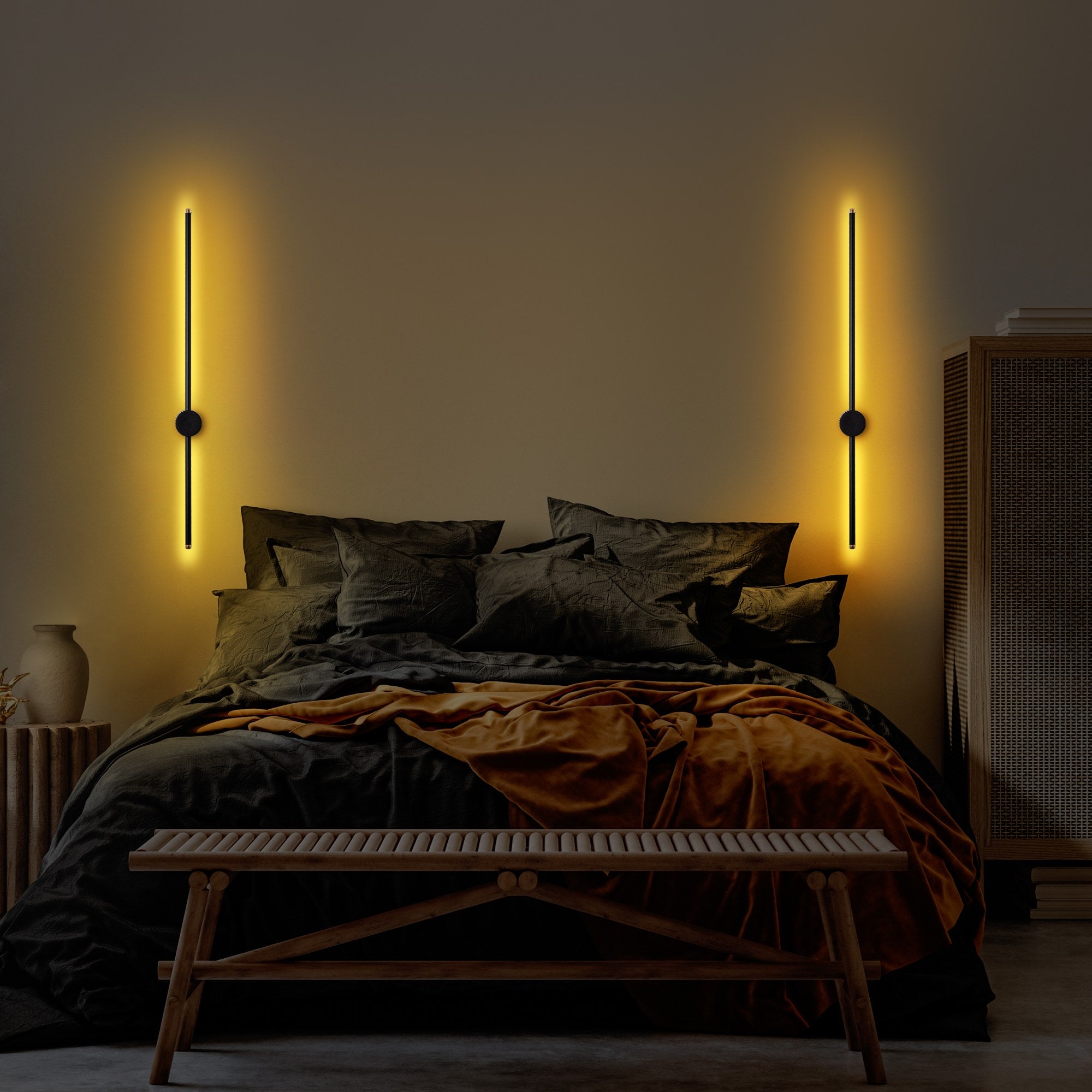 Candeeiro de Parede preta elegante, corpo de metal, 91 x 10 x 7 cm | LED SMD 13 W 3000 K | Classificação IP20, perfeita para decoração moderna e iluminação ambiente