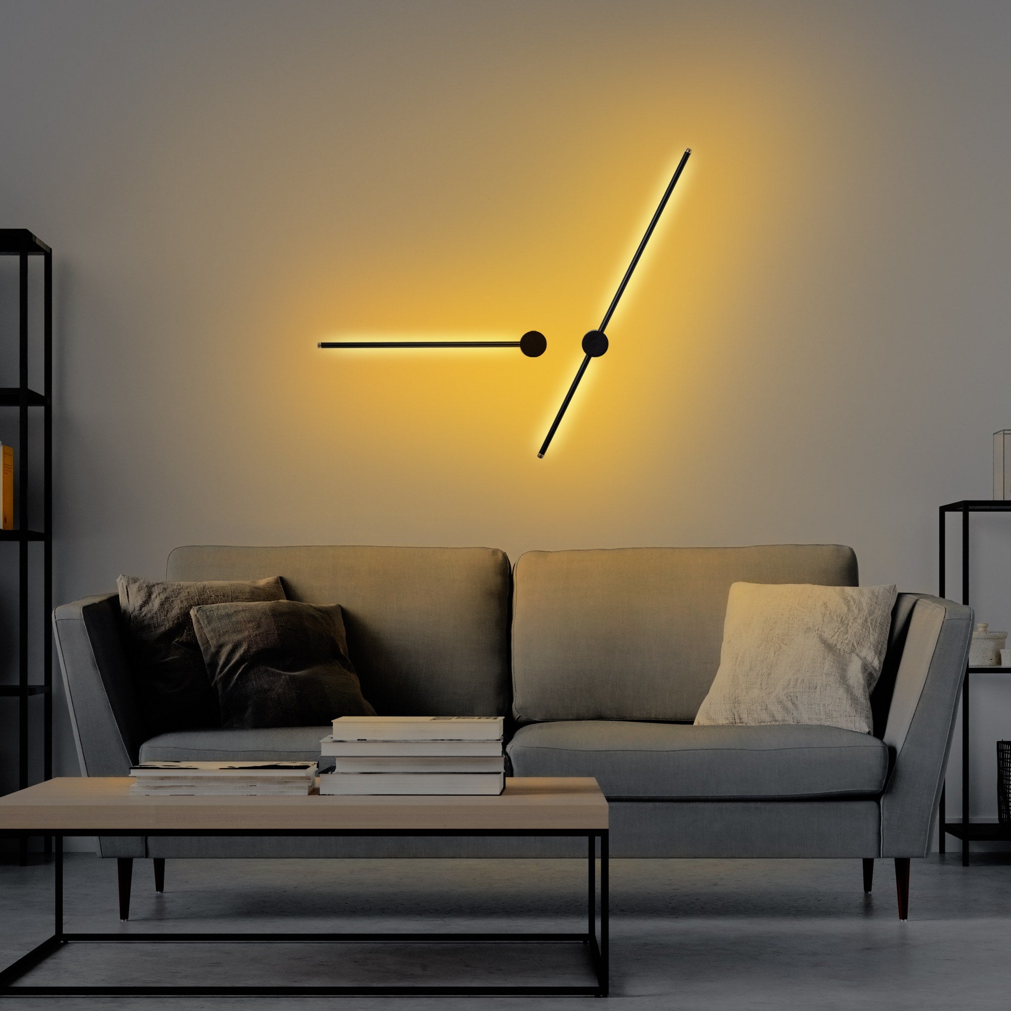 Candeeiro de Parede preta elegante, corpo de metal, 91x10x7 cm e 62x10x7 cm | LED 13W e 8W, IP20 | Design moderno para iluminação residencial e de escritório