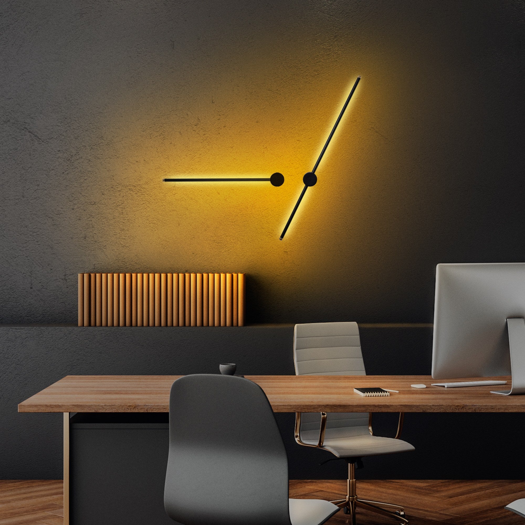 Candeeiro de Parede preta elegante, corpo de metal, 91x10x7 cm e 62x10x7 cm | LED 13W e 8W, IP20 | Design moderno para iluminação residencial e de escritório