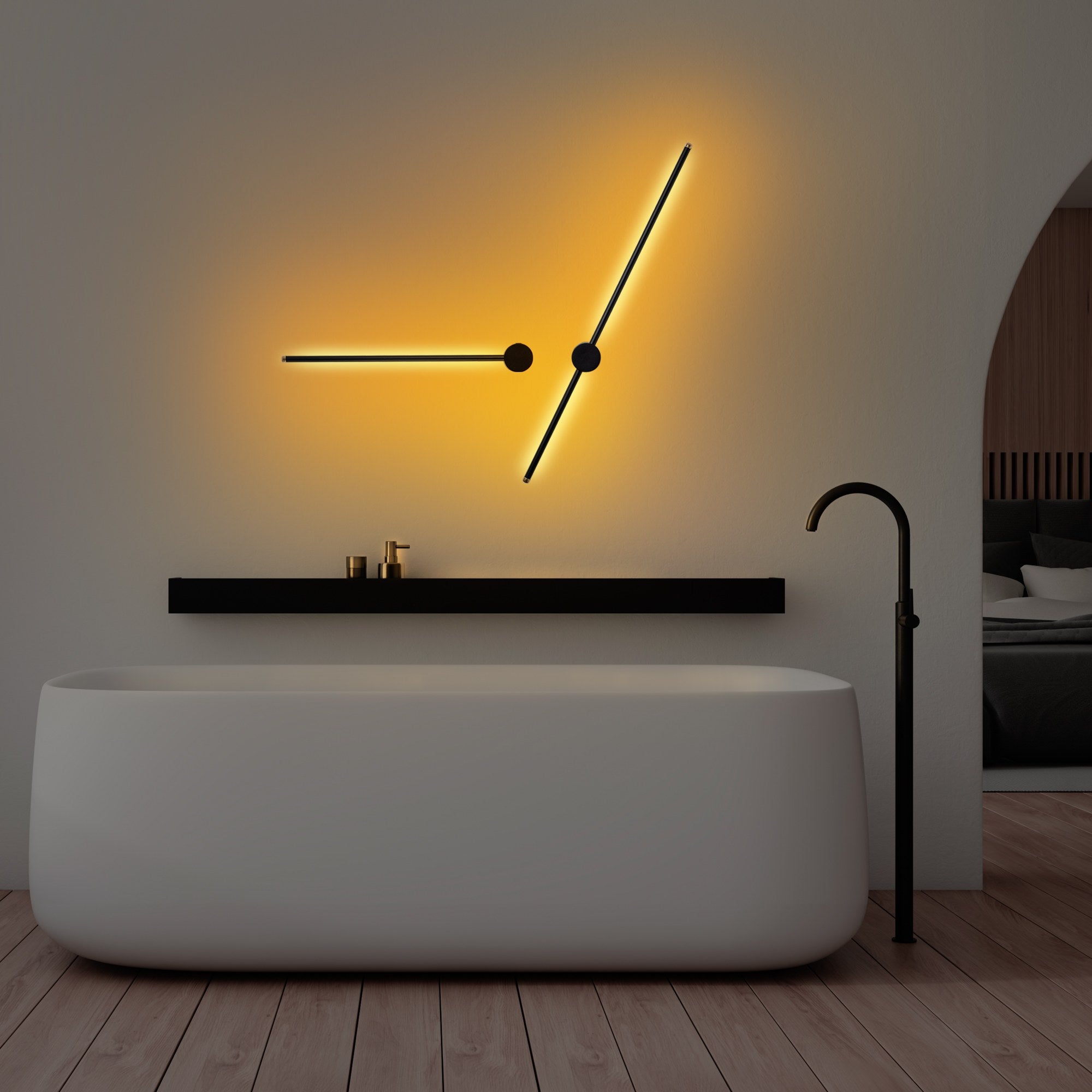 Candeeiro de Parede preta elegante, corpo de metal, 91x10x7 cm e 62x10x7 cm | LED 13W e 8W, IP20 | Design moderno para iluminação residencial e de escritório