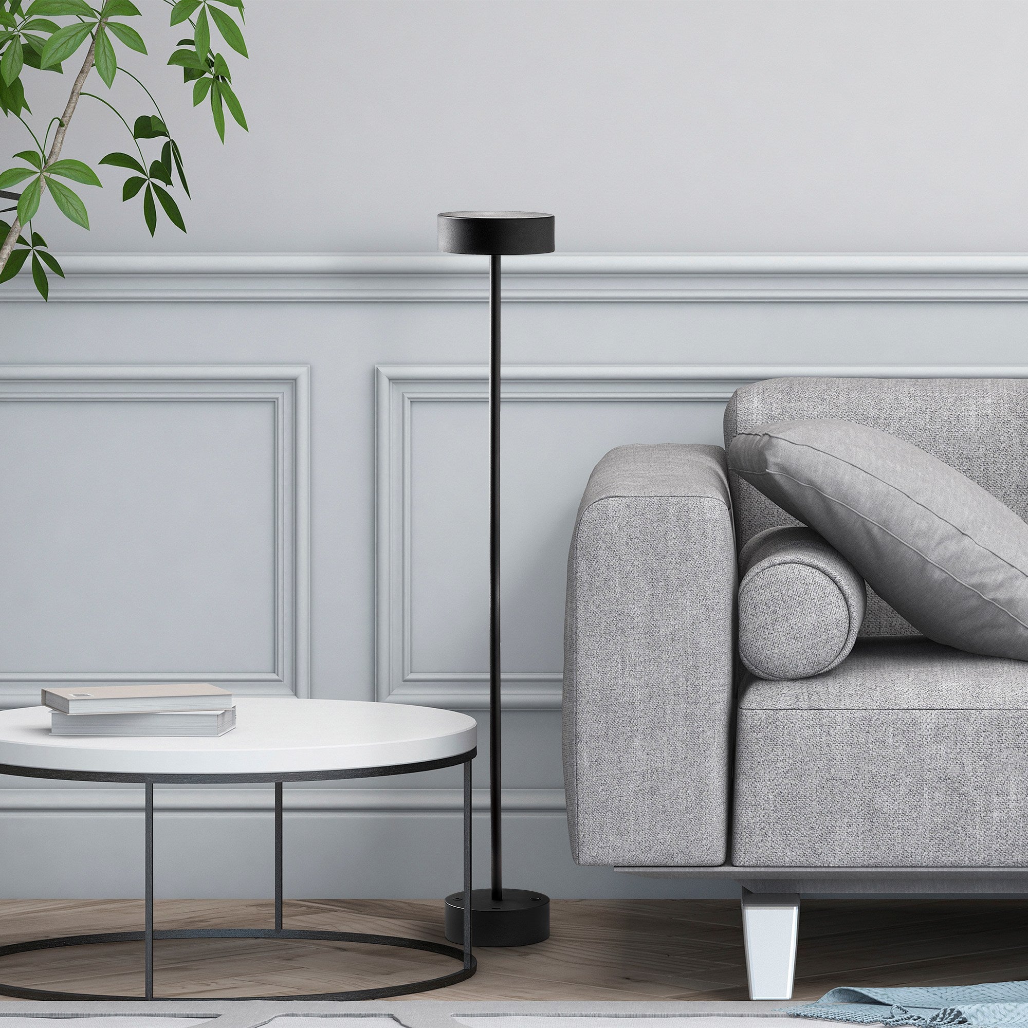 Candeeiro de Pé preta e estilosa, corpo de metal, 111 cm de altura, 16 cm de diâmetro | LED de 5 W, 3000 K, bateria com duração de 8 horas | Perfeita para ambientes modernos