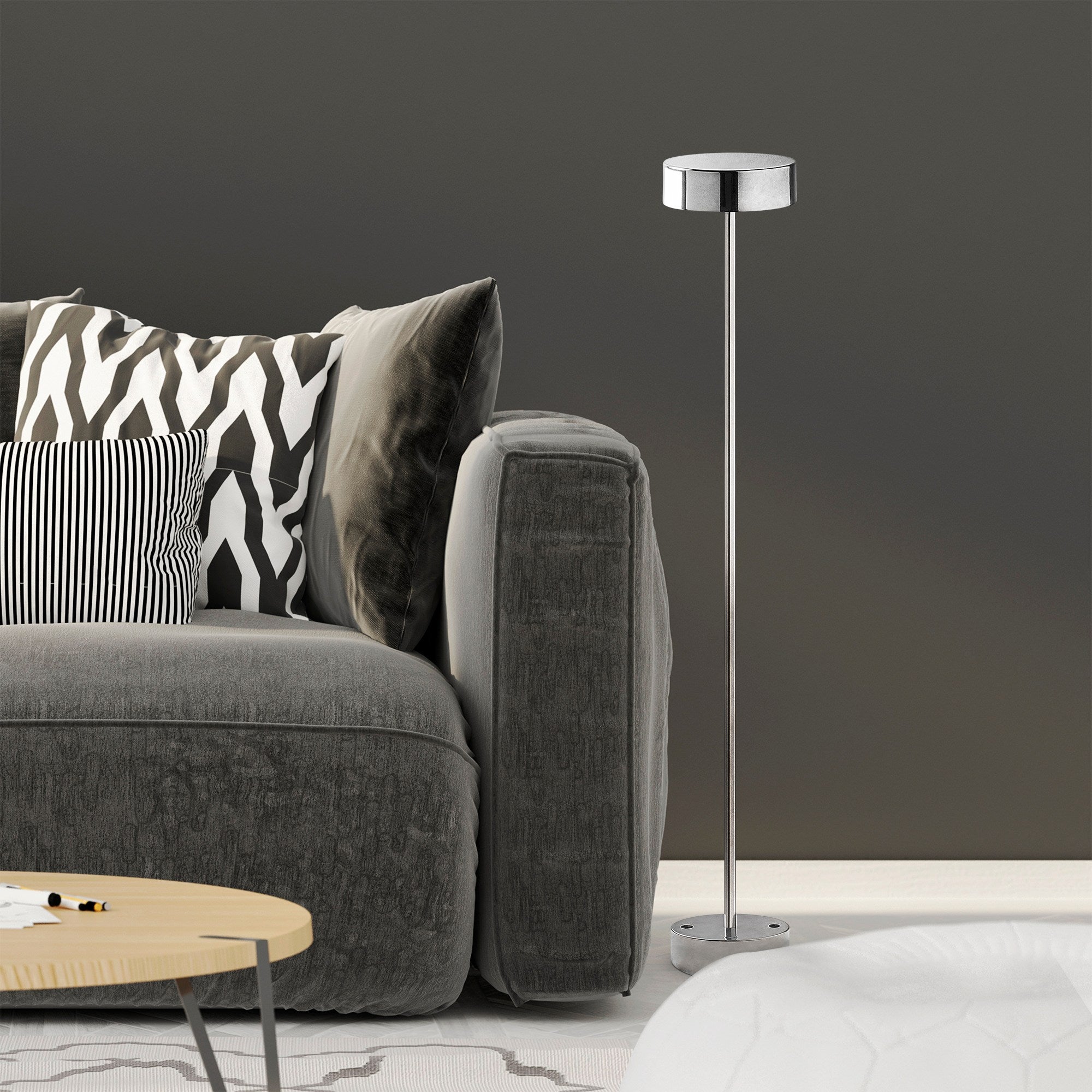 Candeeiro de Pé cromada e estilosa, 111 cm de altura, 16 cm de diâmetro | Corpo de metal, LED de 5 W, 3000 K | Bateria com duração de 8 horas, perfeita para ambientes modernos