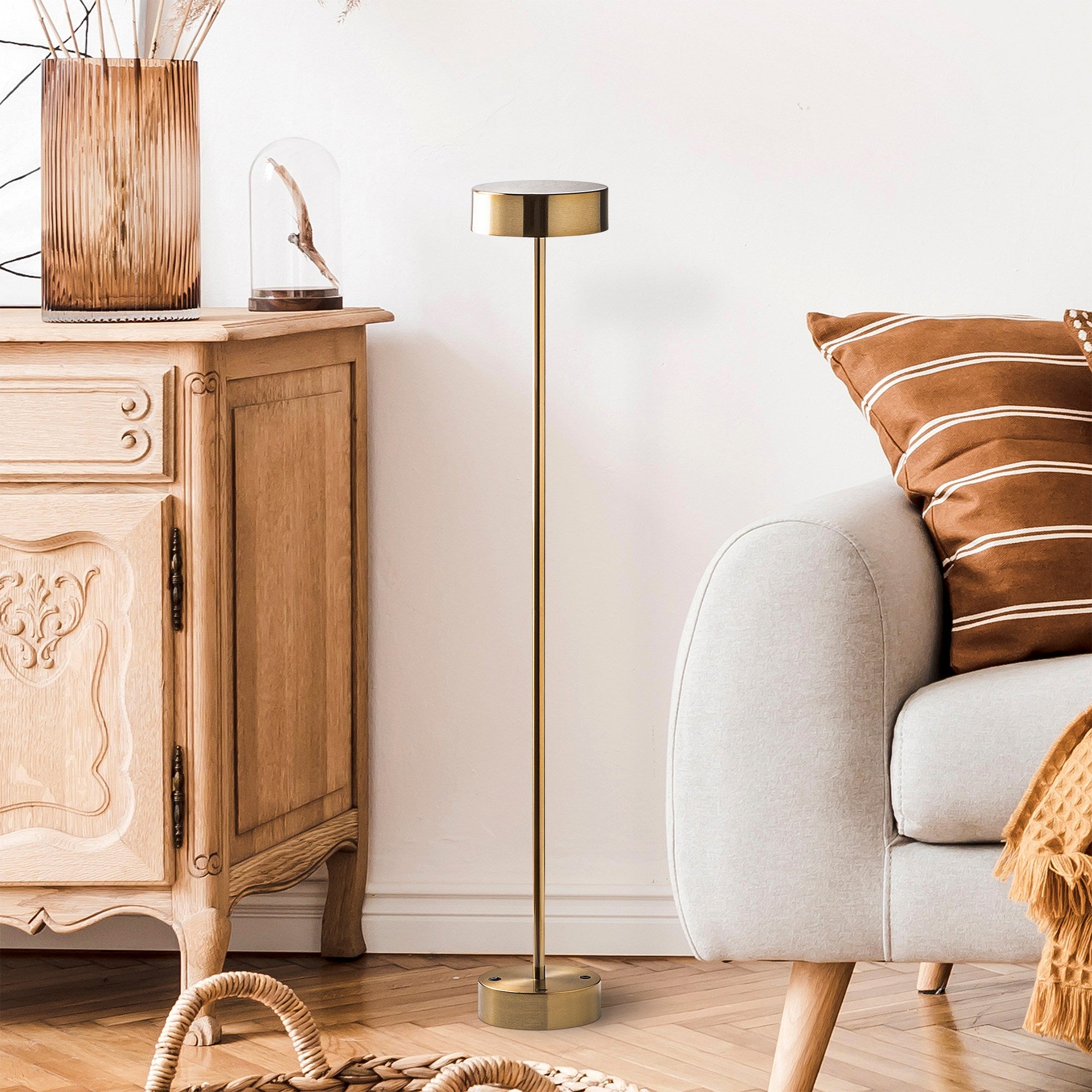 Candeeiro de Pé vintage com corpo de metal, 111 cm de altura, 16 cm de diâmetro | LED de 5 W, 3000 K, bateria com duração de 8 horas | Design elegante para casa e escritório