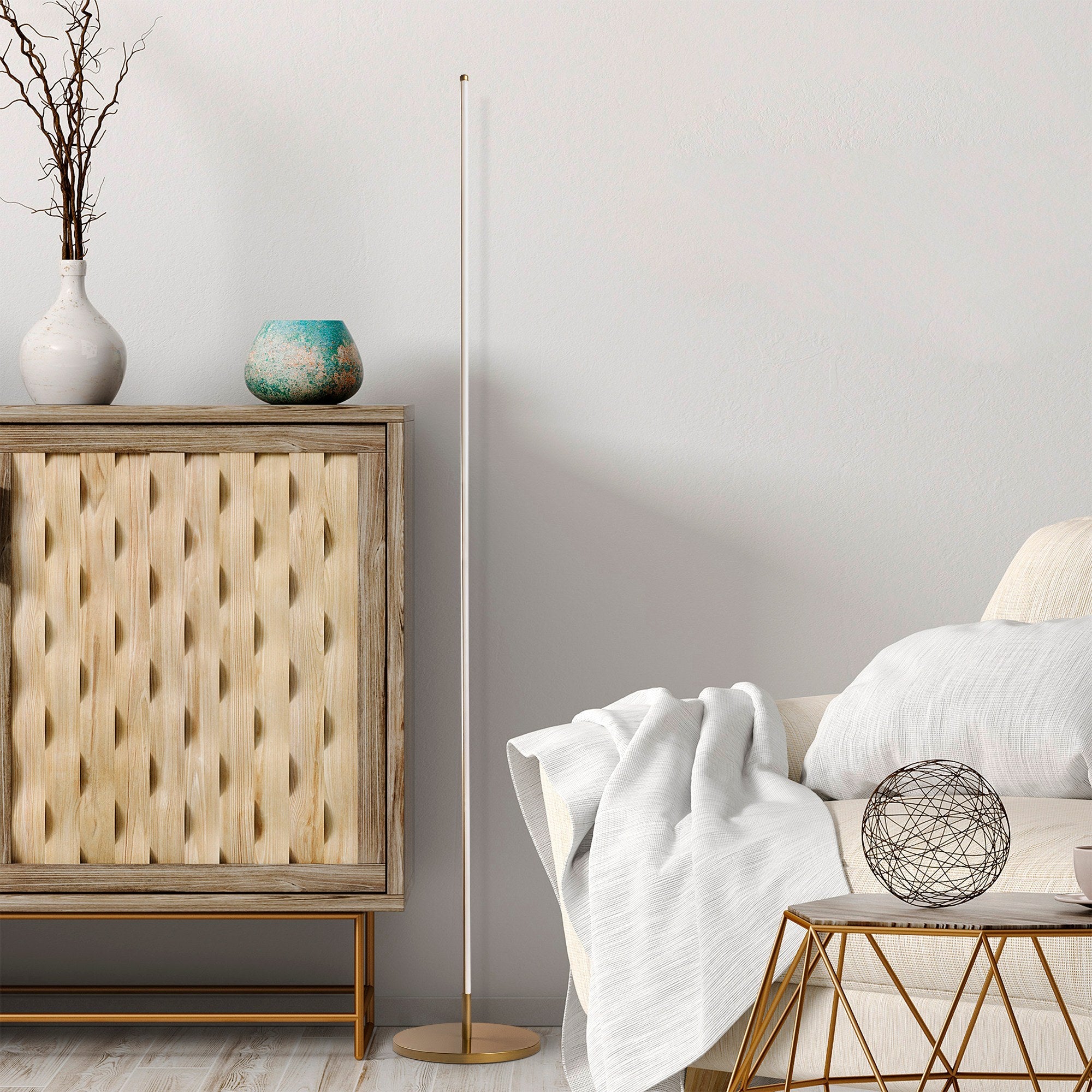 Candeeiro de Pé Elegante Dourada, Corpo de Metal, 153 cm de Altura, Base de 30 cm | LED 36W 3000K | Iluminação Elegante para Decoração Moderna de Casa e Escritório