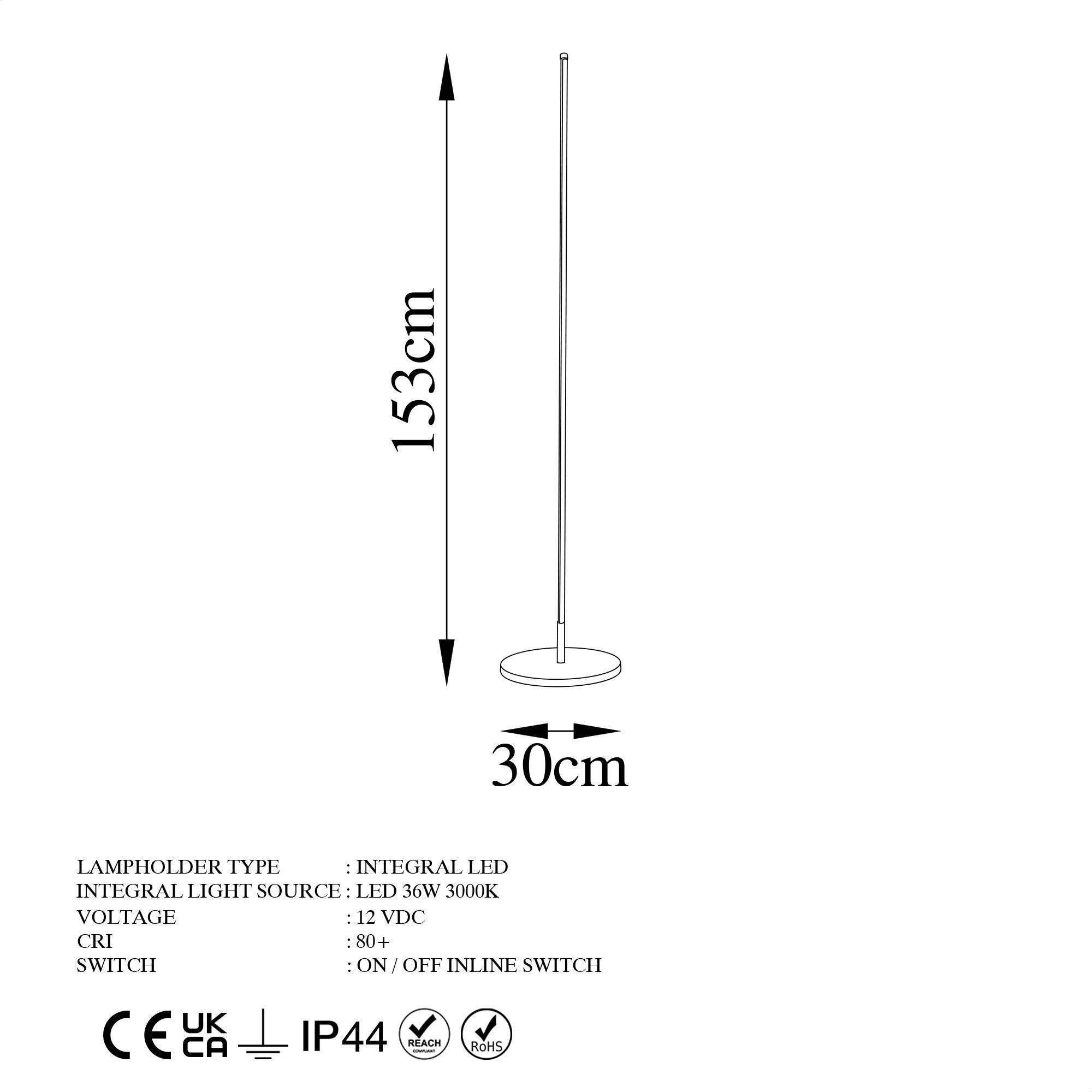 Candeeiro de Pé Elegante Dourada, Corpo de Metal, 153 cm de Altura, Base de 30 cm | LED 36W 3000K | Iluminação Elegante para Decoração Moderna de Casa e Escritório