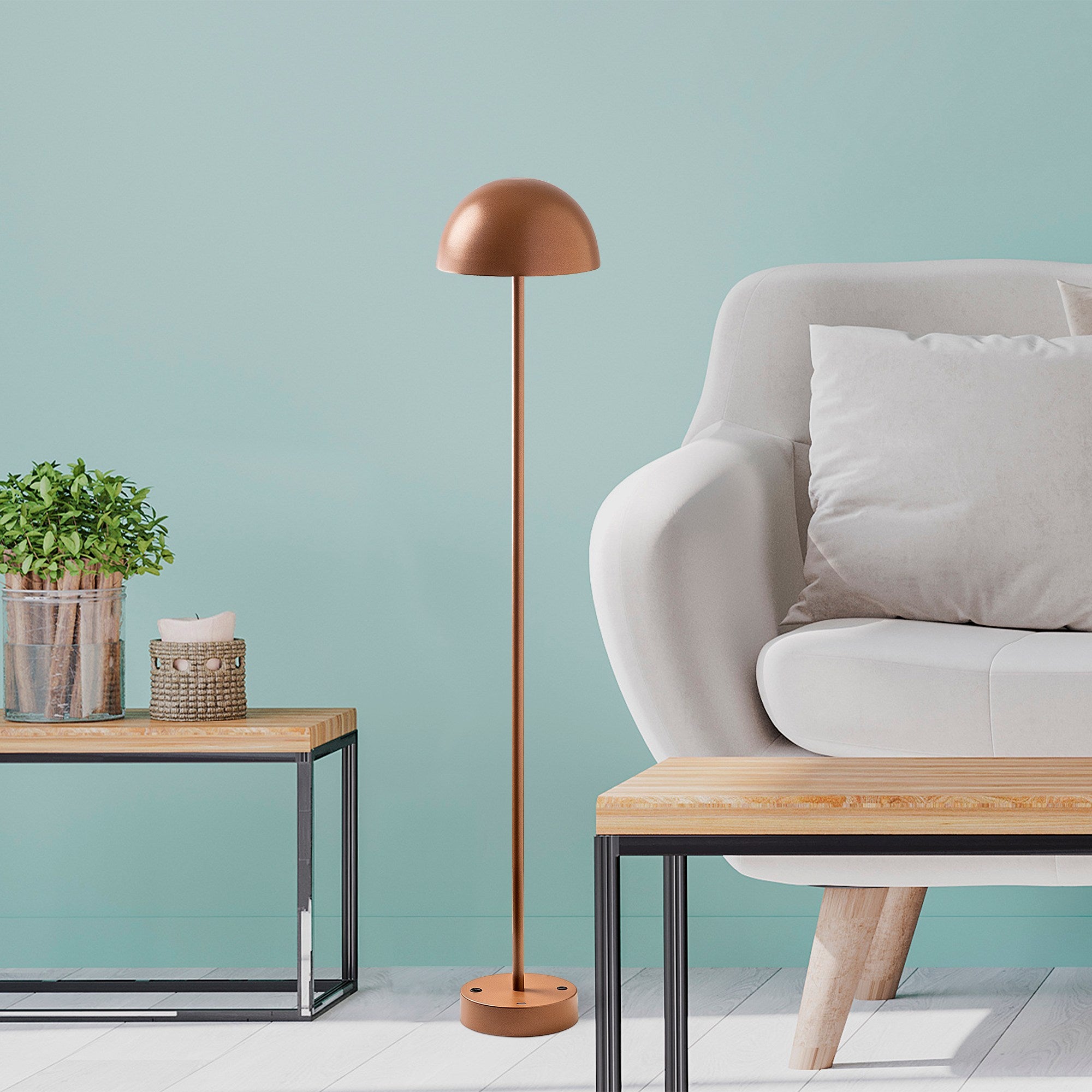 Candeeiro de Pé elegante em cobre, 115 cm de altura, 20 cm de diâmetro | Corpo em metal, LED 5W 3000K, bateria com duração de 8 horas | Perfeita para ambientes modernos