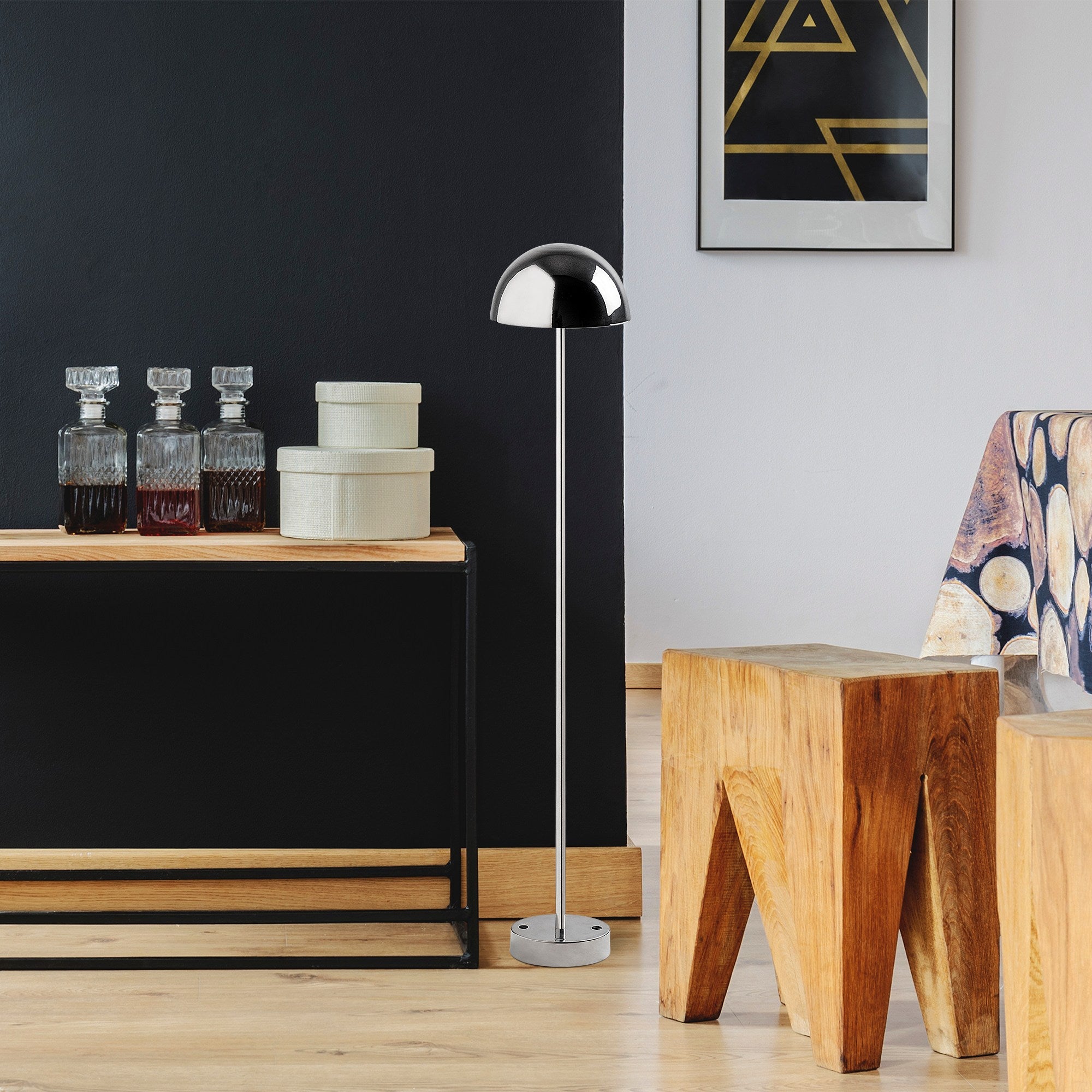 Candeeiro de Pé cromada estilosa, 115 cm de altura, 20 cm de diâmetro | Corpo de metal, LED 5W 3000K, bateria com duração de 8 horas | Design moderno para casa e escritório